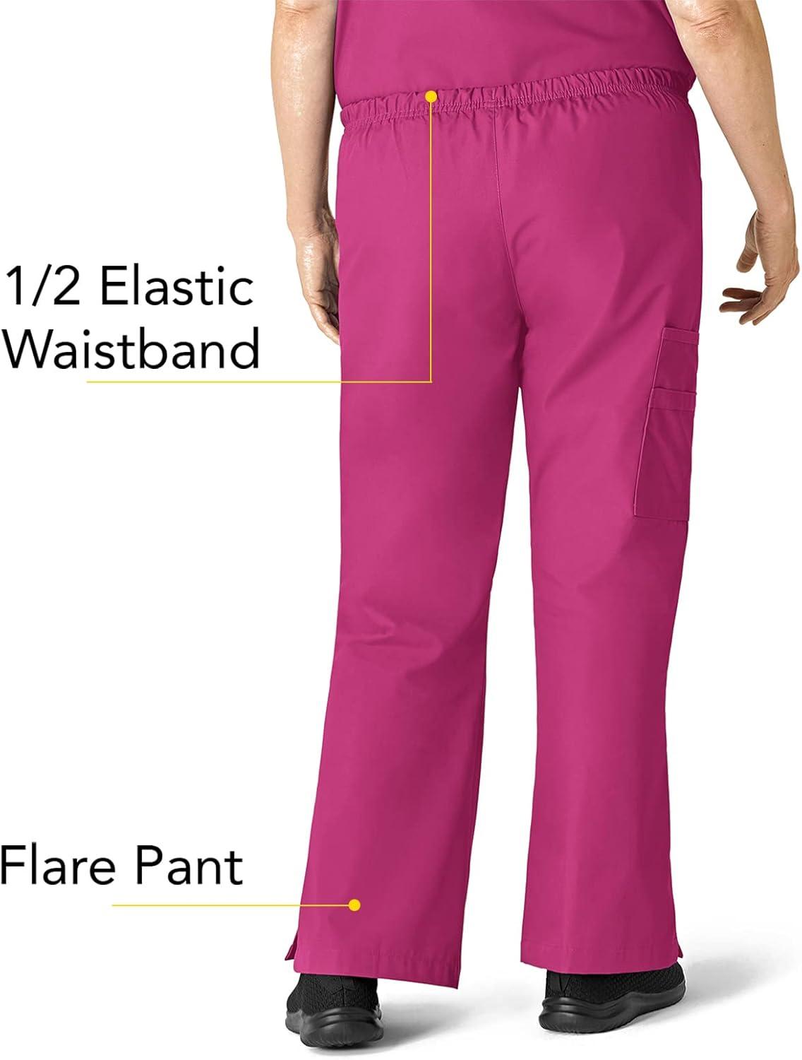 WonderWink Women’s Scrubs Romeo Six-Pocket Flare Leg Pant – XS-5XL, 6 Pockets, Elastic Waistband with Convertible Drawstring(Hot Pink)