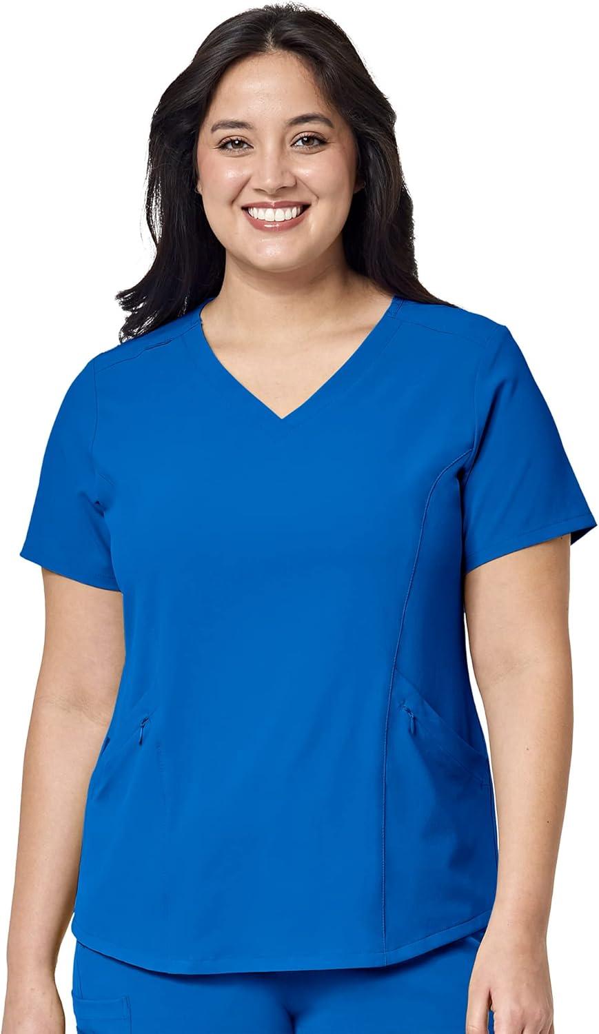 WonderWink RENEW Women’s V-Neck Top & Women’s Jogger Pant Scrub Set + Badge Reel(Royal)
