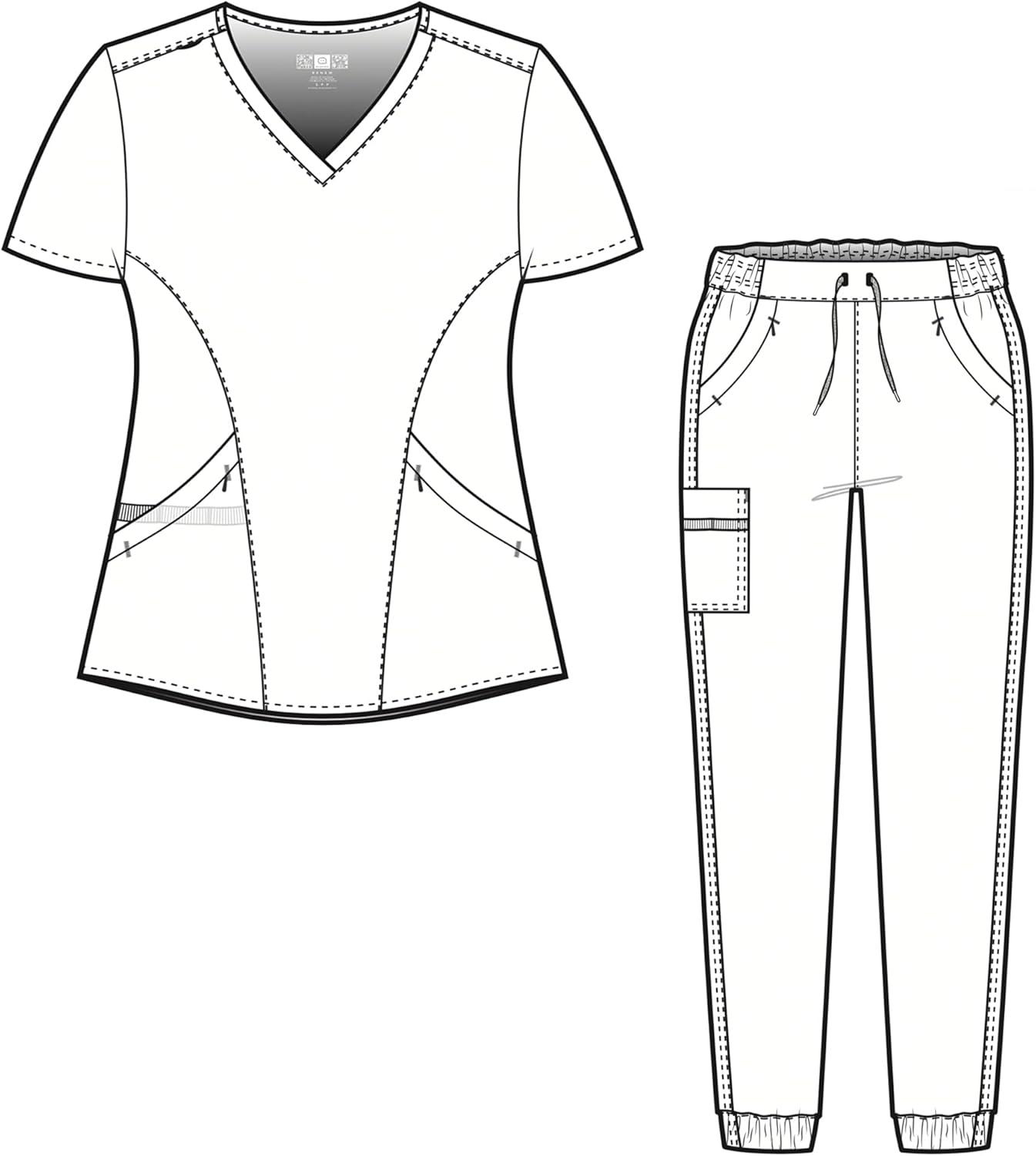 WonderWink RENEW Women’s V-Neck Top & Women’s Jogger Pant Scrub Set + Badge Reel(Royal)