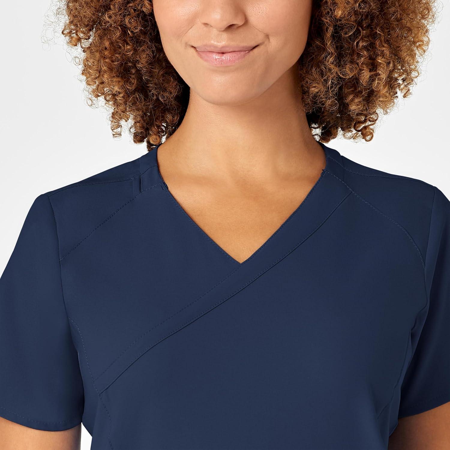 WonderWink Women’s Plus-Size Women’s Mock Wrap Top Shirt, Navy, 4-XLarge