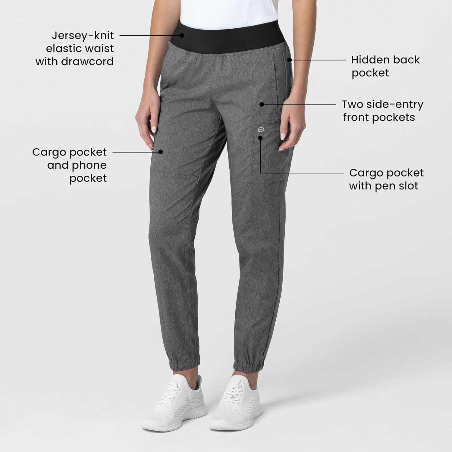 W123 Women’s Comfort Waist Cargo Jogger Scrub Pant(Charcoal Heather)