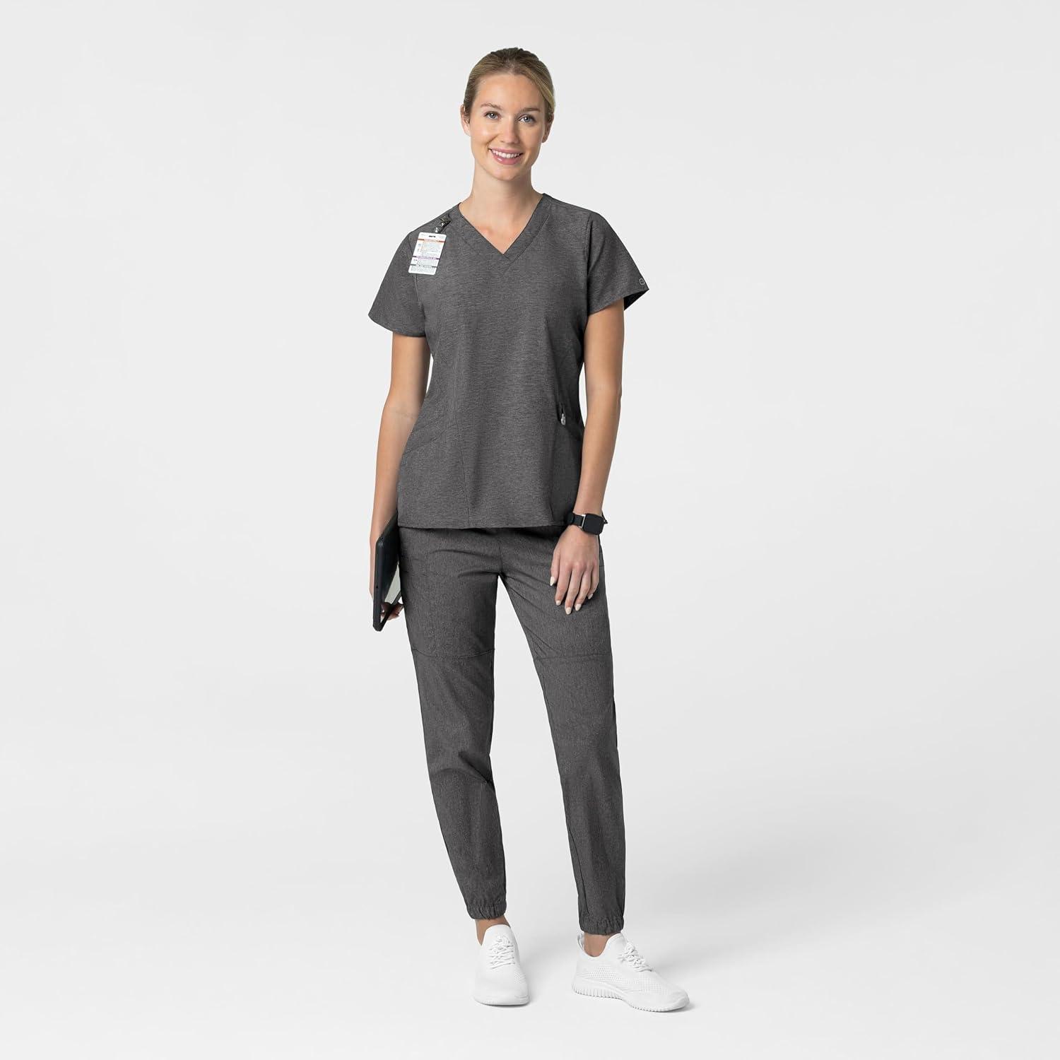 W123 Women’s Comfort Waist Cargo Jogger Scrub Pant(Charcoal Heather)