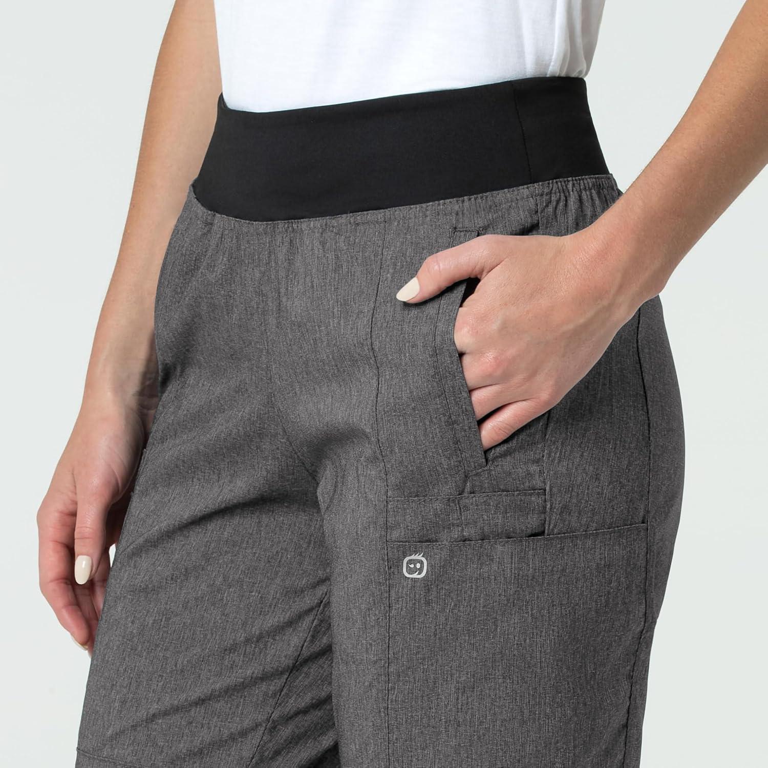 W123 Women’s Comfort Waist Cargo Jogger Scrub Pant(Charcoal Heather)