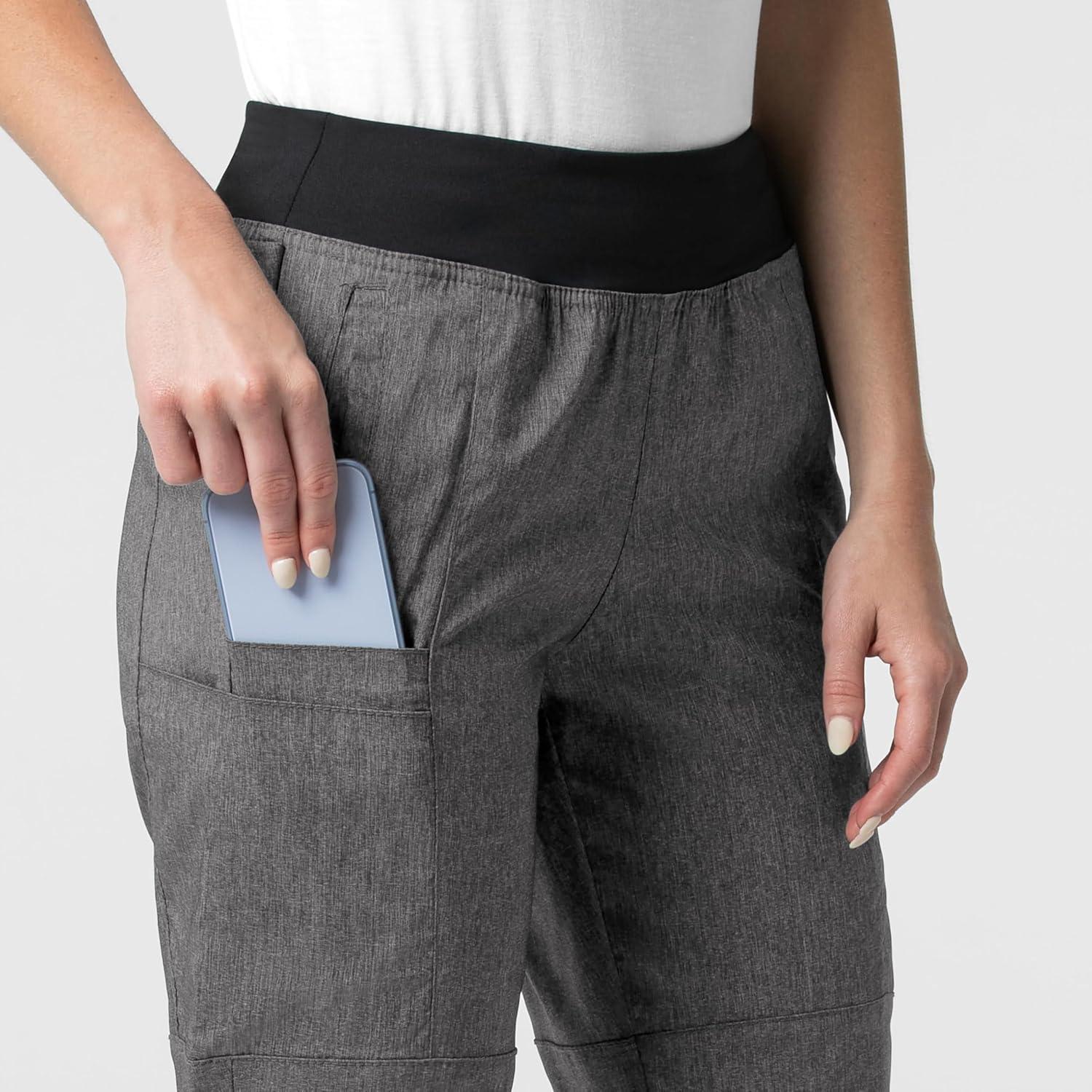 W123 Women’s Comfort Waist Cargo Jogger Scrub Pant(Charcoal Heather)