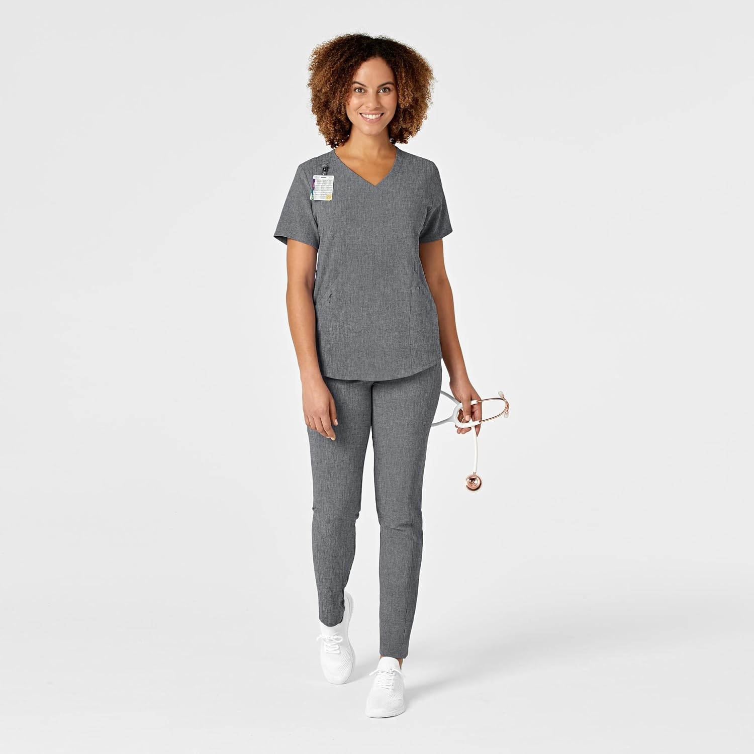 WonderWink womens Renew Women’s V-neck Top Medical Scrubs, Grey Heather, Small US