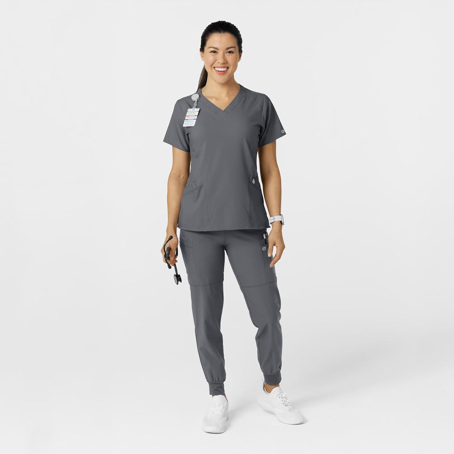 W123 Women’s Comfort Waist Cargo Jogger Scrub Pant(Pewter)