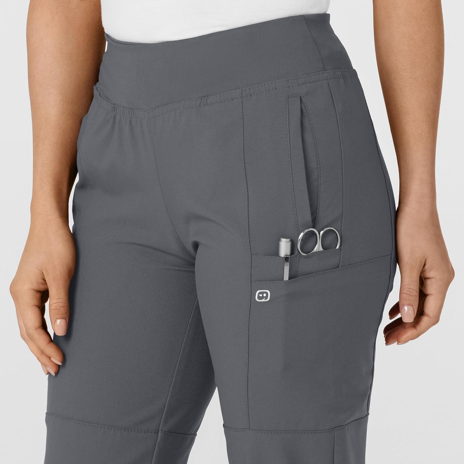 W123 Women’s Comfort Waist Cargo Jogger Scrub Pant(Pewter)