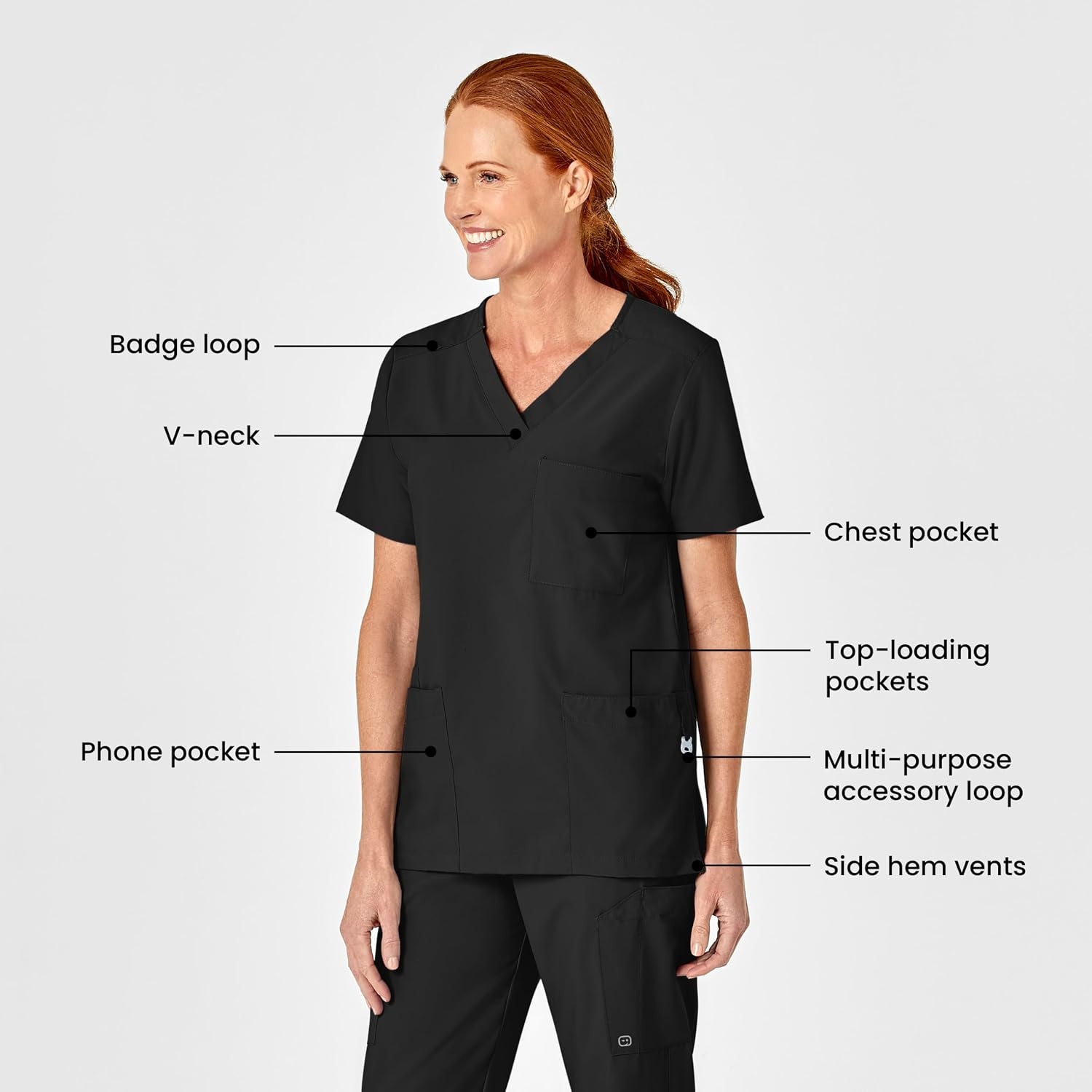 Wink W123 Unisex 4 Pocket Utility Scrub Top(Black)