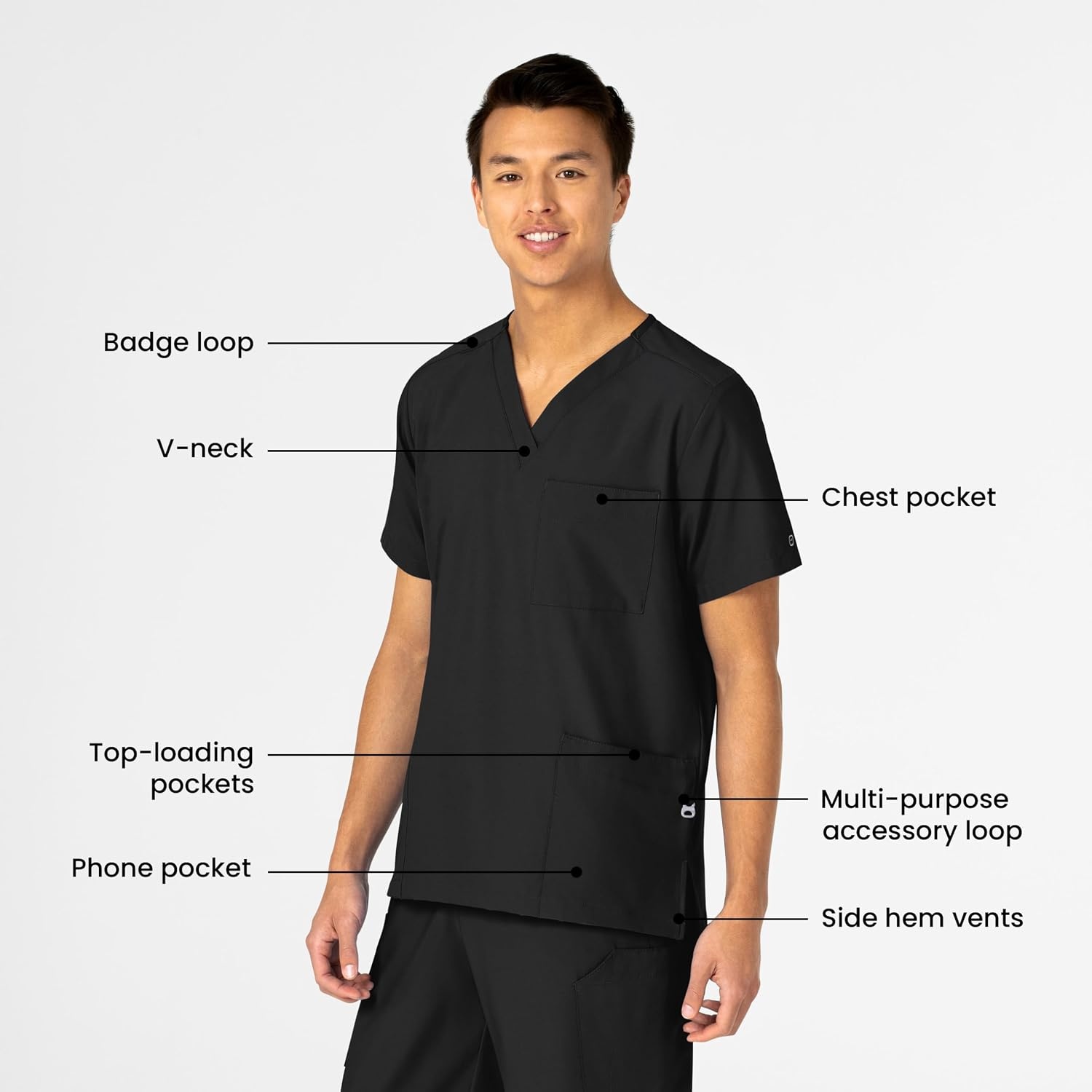 Wink W123 Unisex 4 Pocket Utility Scrub Top(Black)