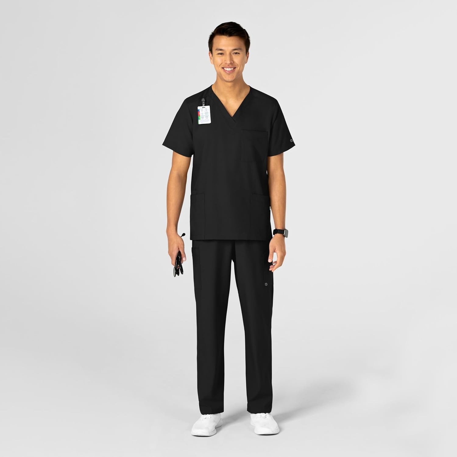 Wink W123 Unisex 4 Pocket Utility Scrub Top(Black)