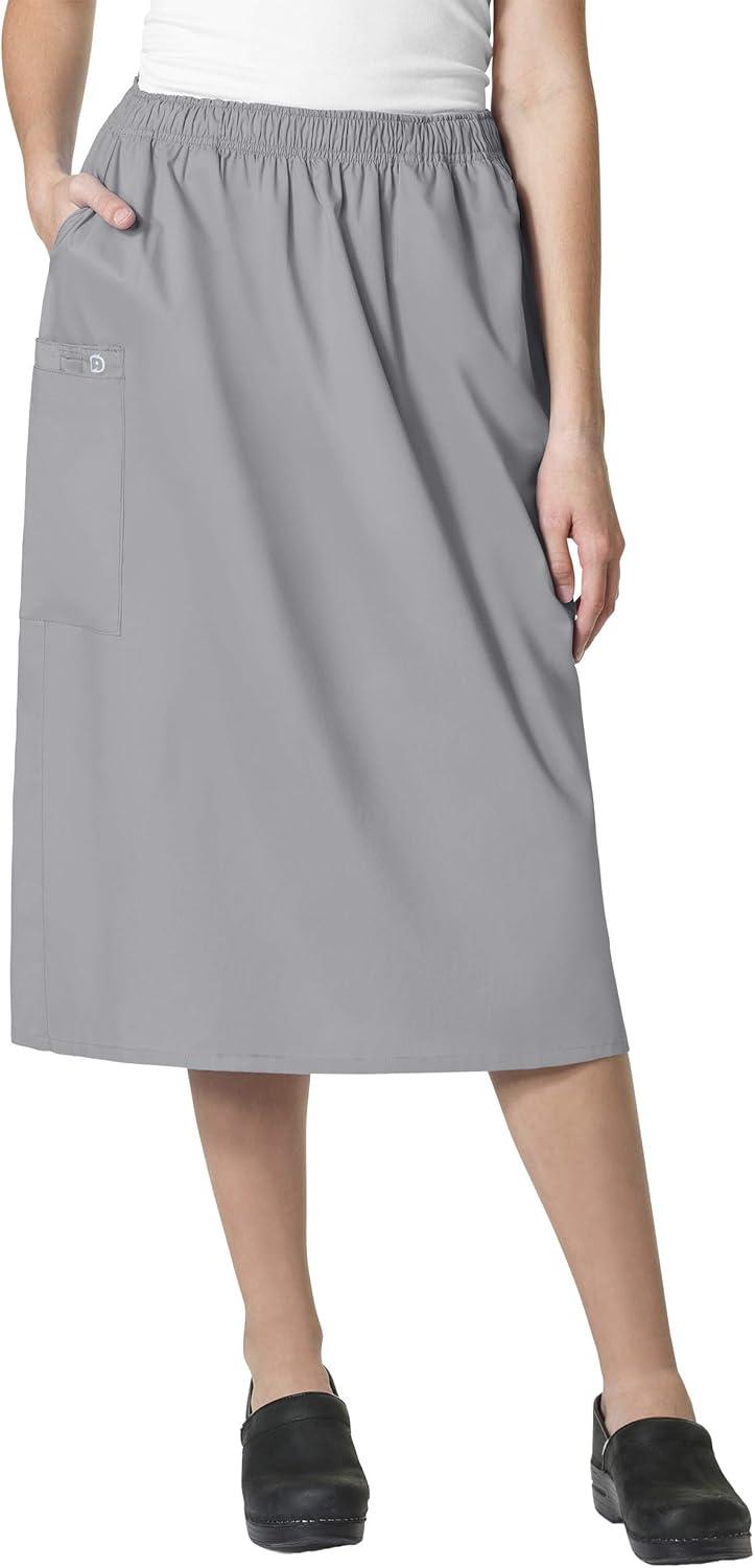 WonderWink Work Women’s Wrap Top & Scrub Skirt Set + Badge Reel(Grey)