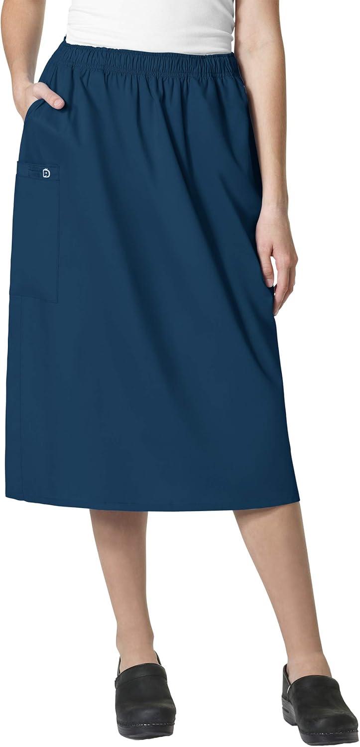 WonderWink Work Women’s Wrap Top & Scrub Skirt Set + Badge Reel(Caribbean)