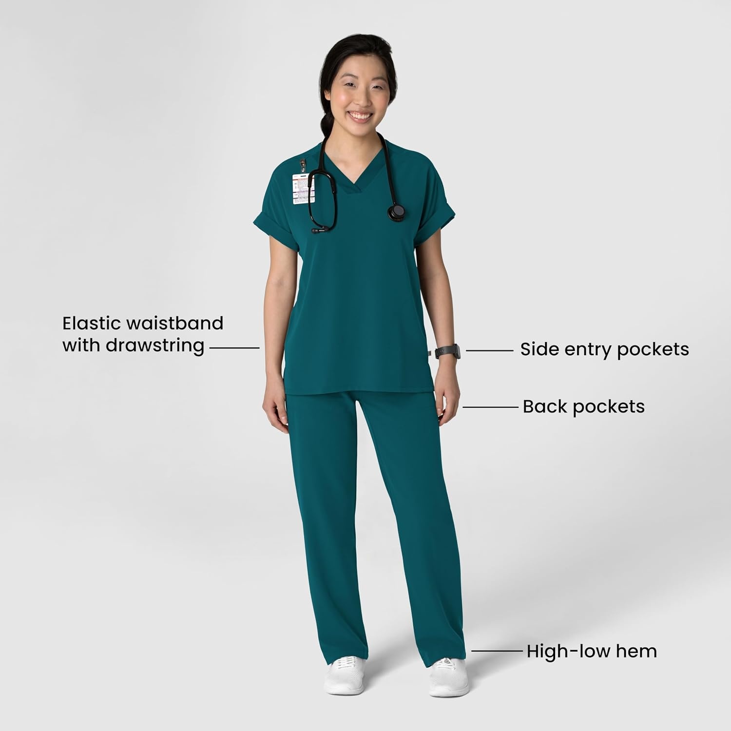 Wink Women’s Women’s Stovepipe High-Low Hem Scrub Pant(Caribbean)