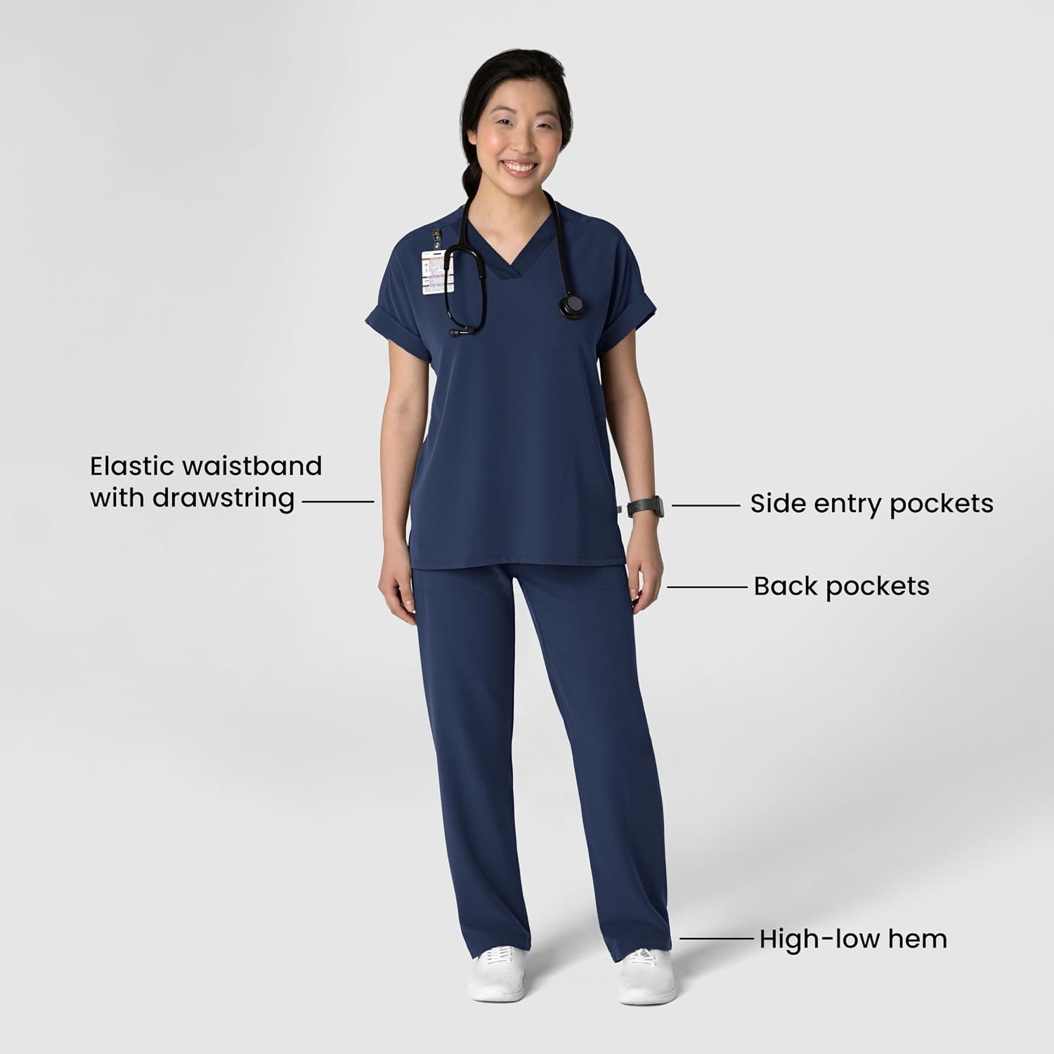 Wink Women’s Women’s Stovepipe High-Low Hem Scrub Pant(Navy)
