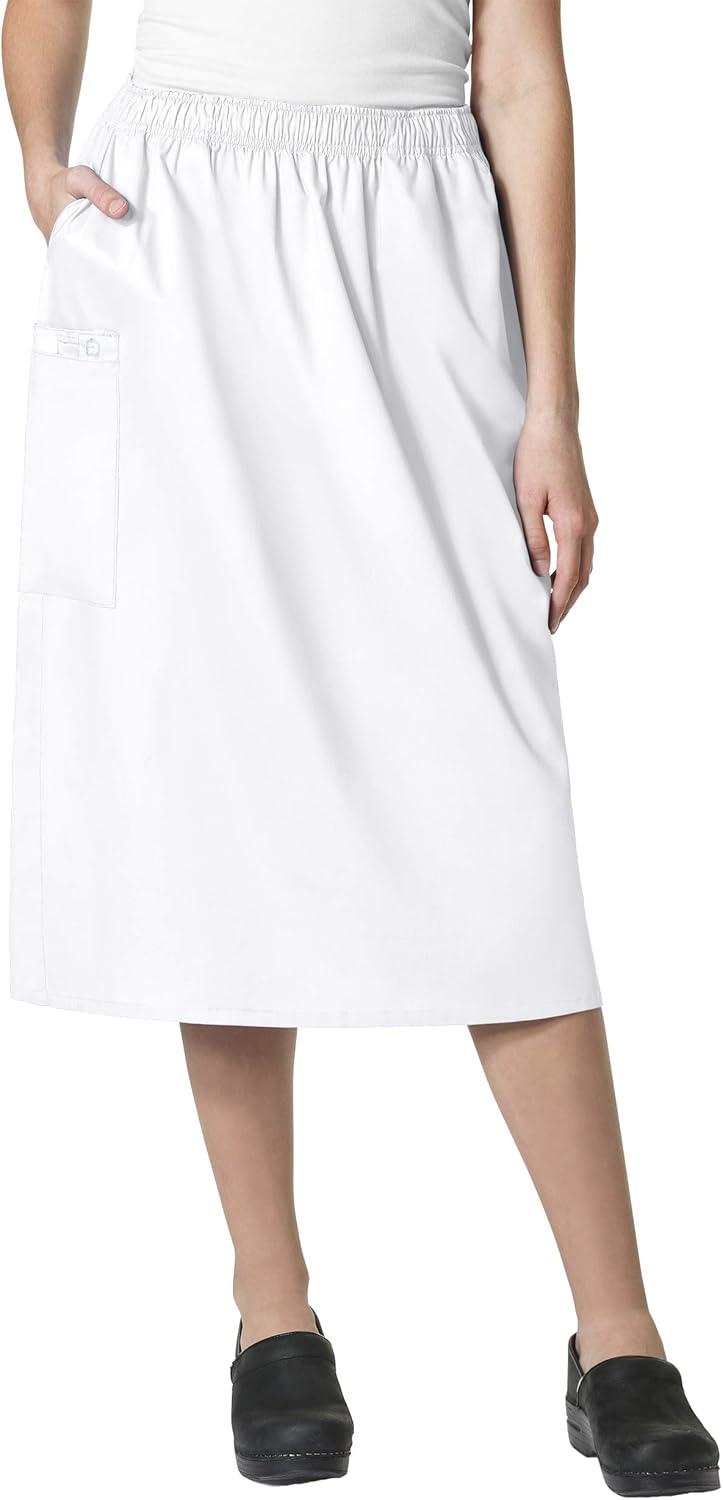 WonderWink Work Women’s Wrap Top & Scrub Skirt Set + Badge Reel(White)