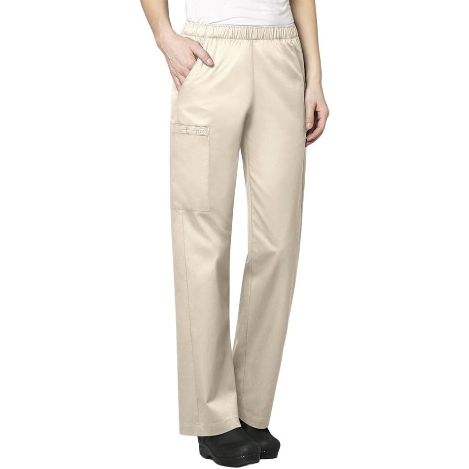Wink Scrubs for Women, Boundless, Classic Wide Leg Cargo Pants with Full Drawstring and 8 Pockets(Khaki)
