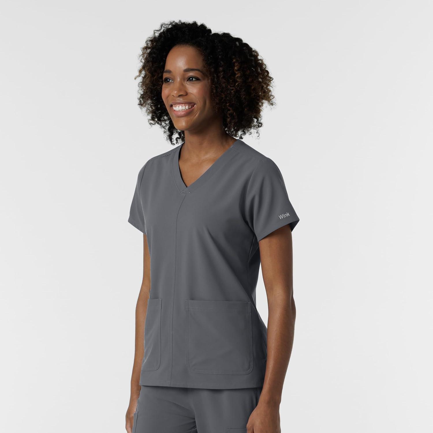 Wink NURTUR Scrubs for Women, V-Neck Scrub Top – Pewter, XL