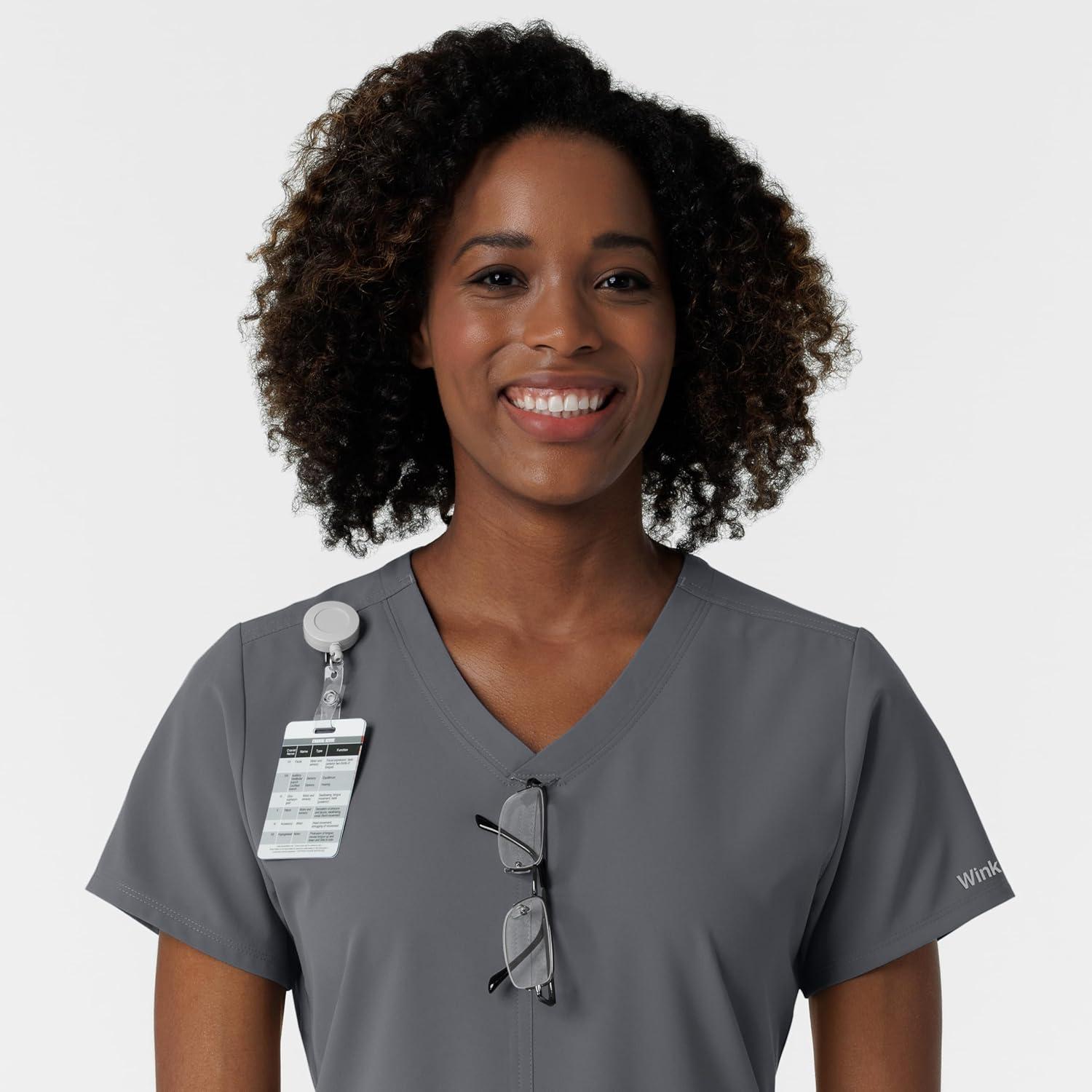 Wink NURTUR Scrubs for Women, V-Neck Scrub Top – Pewter, XL