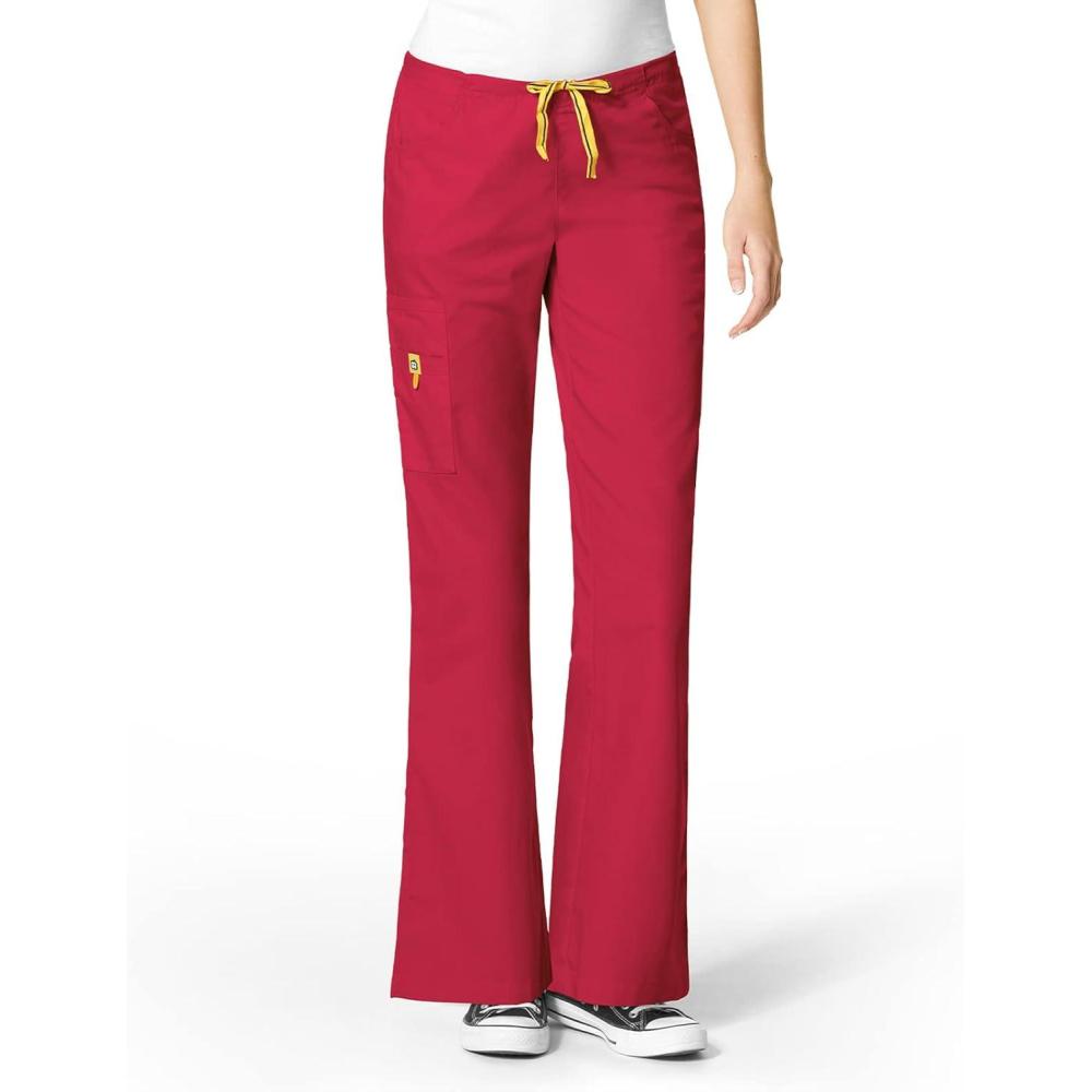 WonderWink Women’s Scrubs Romeo Six-Pocket Flare Leg Pant – XS-5XL, 6 Pockets, Elastic Waistband with Convertible Drawstring(Red)