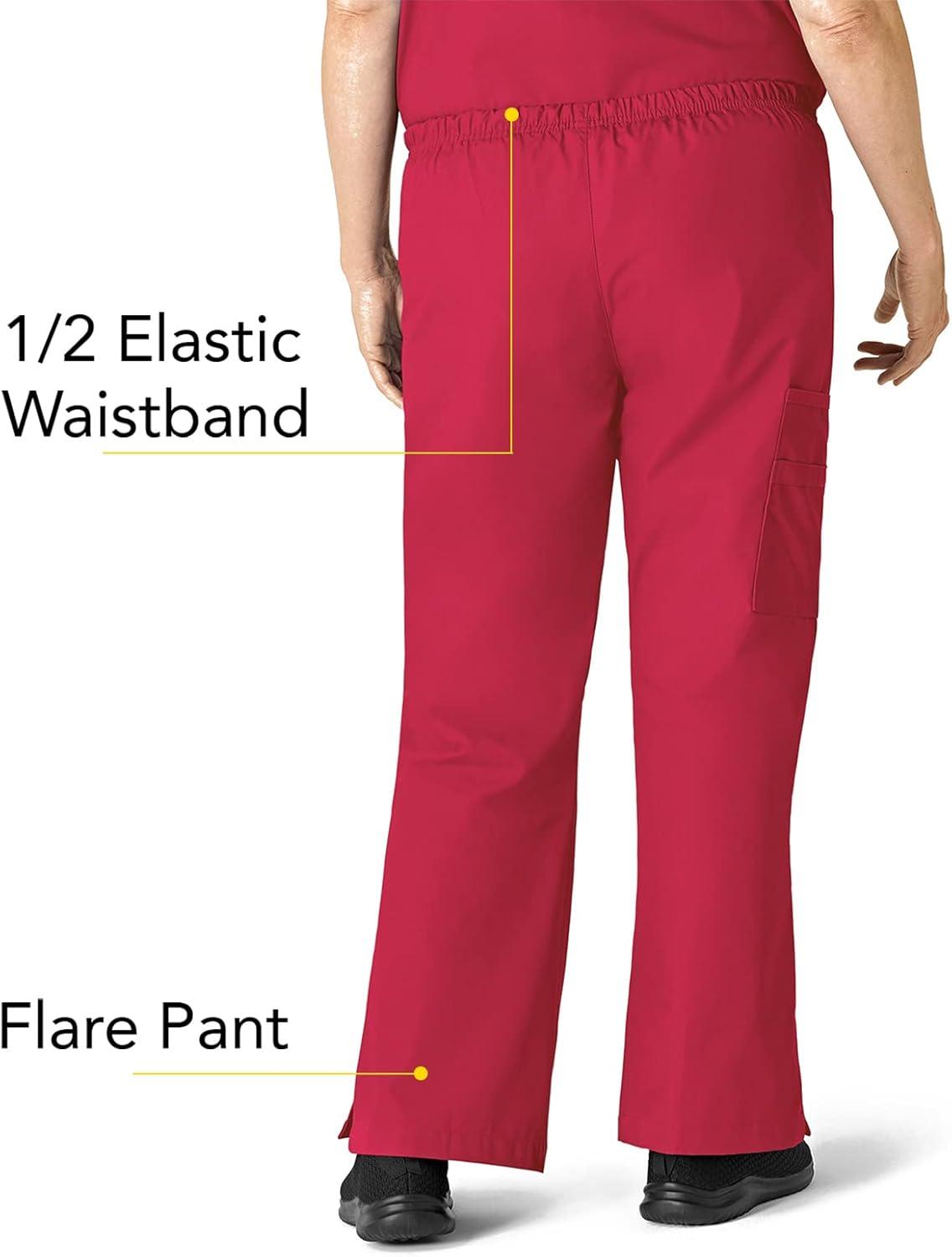 WonderWink Women’s Scrubs Romeo Six-Pocket Flare Leg Pant – XS-5XL, 6 Pockets, Elastic Waistband with Convertible Drawstring(Red)