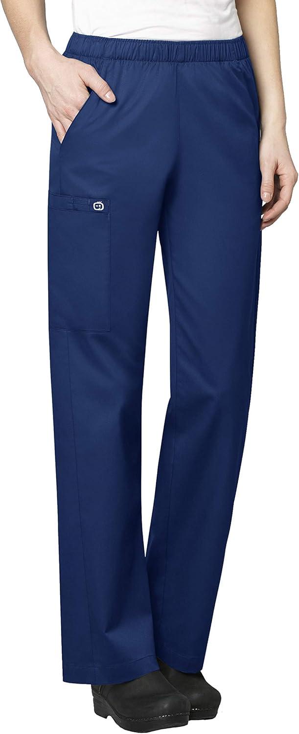 WonderWink WORK Women’s Scrub Short Sleeve Snap Front Jacekt Top and Pants + Badge Reel(Navy)
