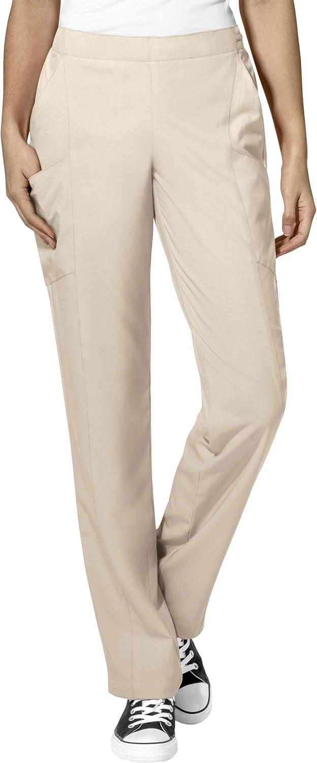 WonderWink W123 Women’s Stylized V-neck Top & Flat Front Double Cargo Pant Scrub Set + Badge Reel(Khaki)