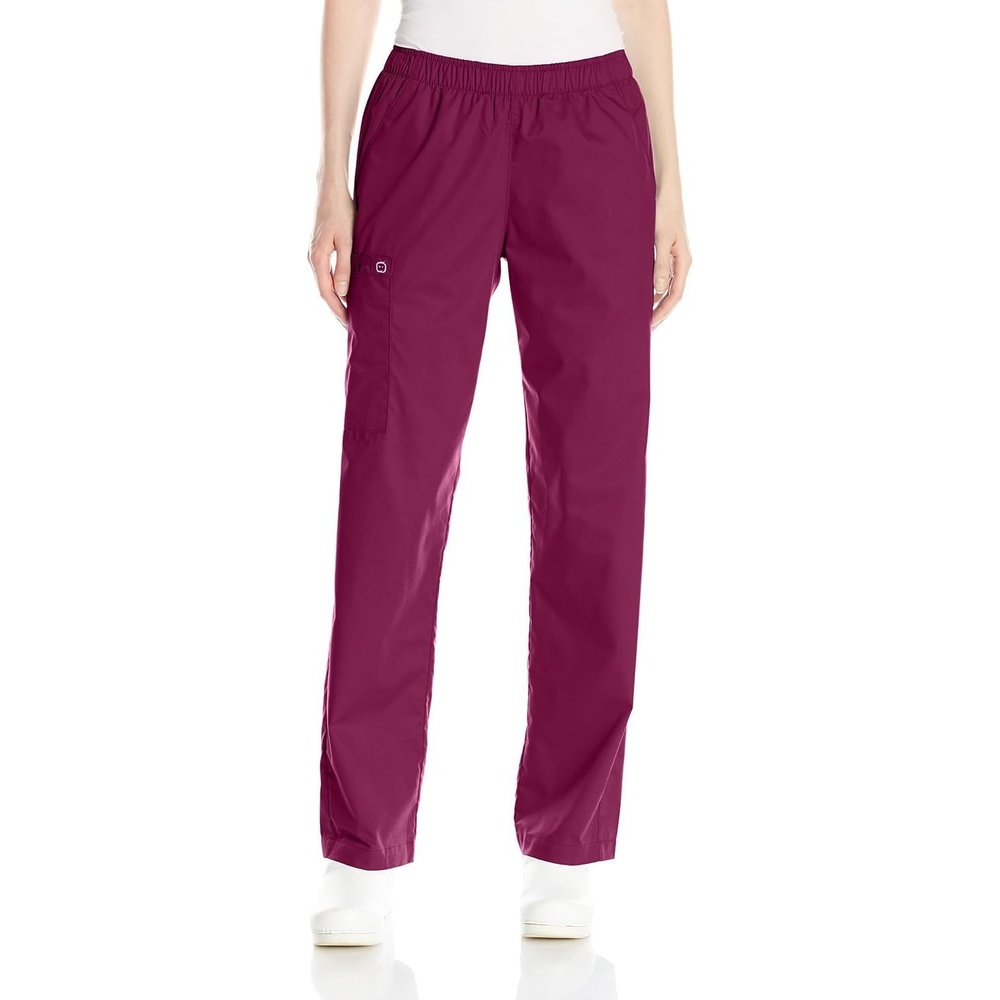 Wink Scrubs for Women, Boundless, Classic Wide Leg Cargo Pants with Full Drawstring and 8 Pockets(Wine)
