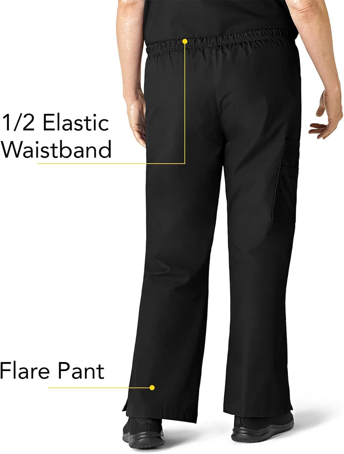 WonderWink Women’s Scrubs Romeo Six-Pocket Flare Leg Pant – XS-5XL, 6 Pockets, Elastic Waistband with Convertible Drawstring(Black)