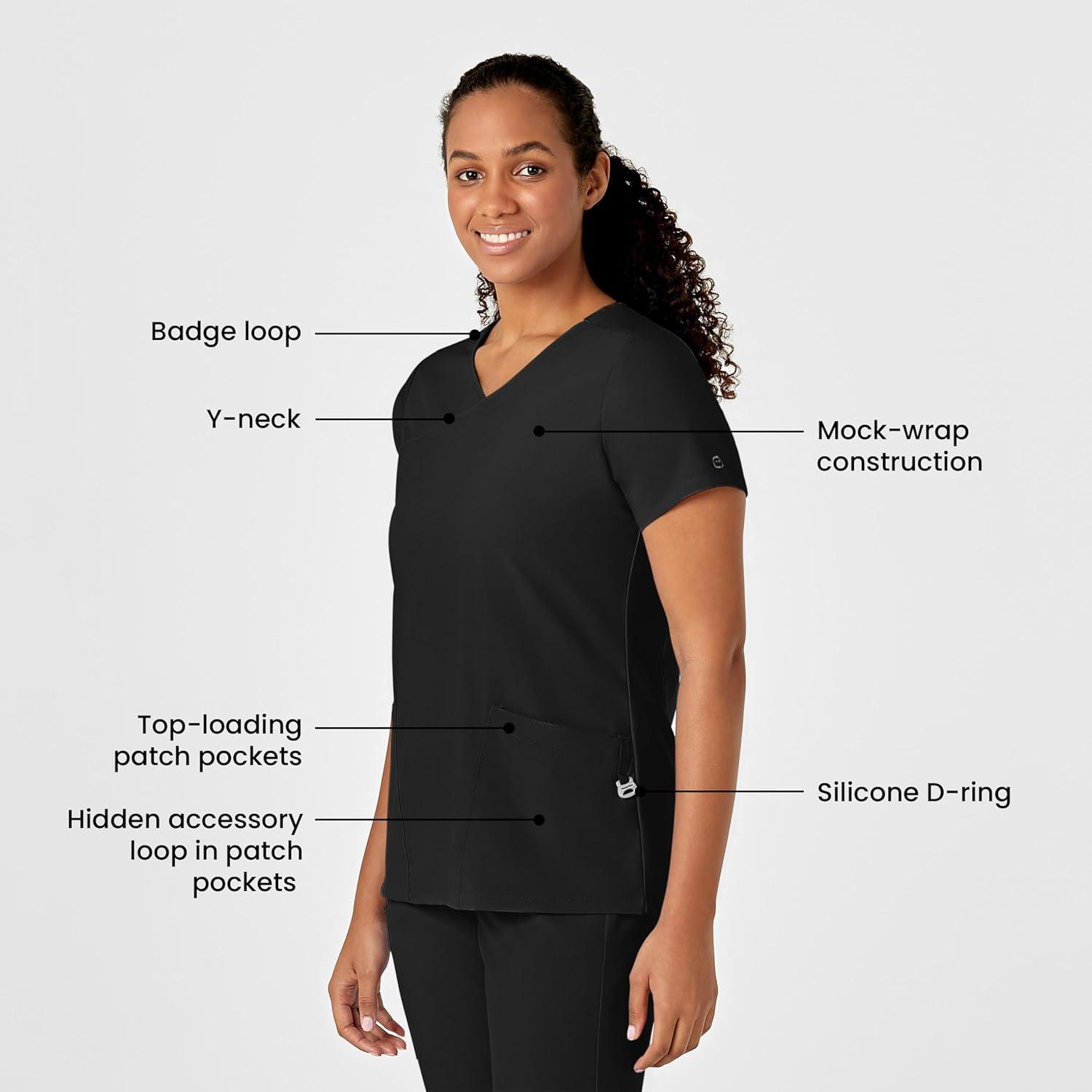 WonderWink Womens Y-Neck Wrap Top(Black)