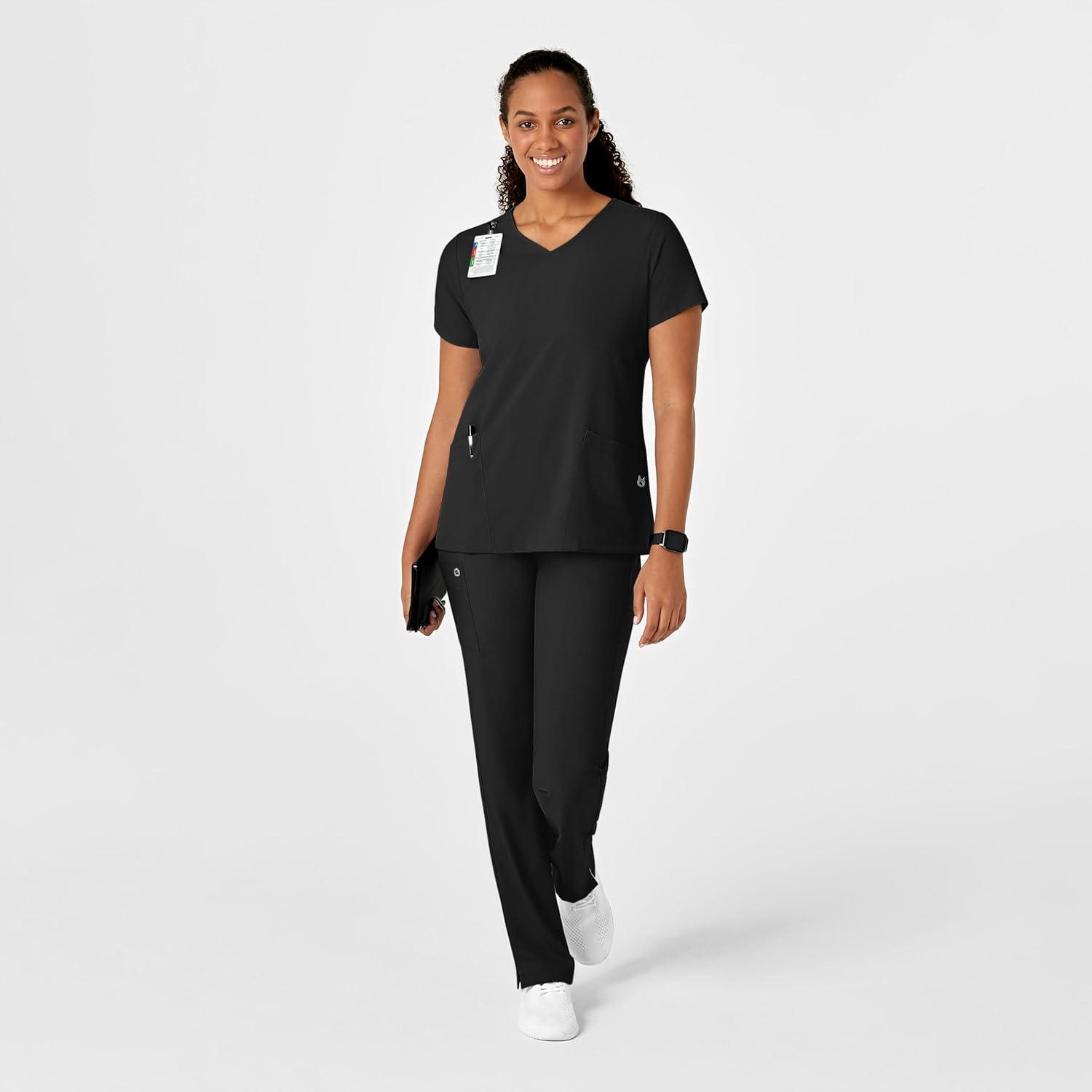 WonderWink Womens Y-Neck Wrap Top(Black)
