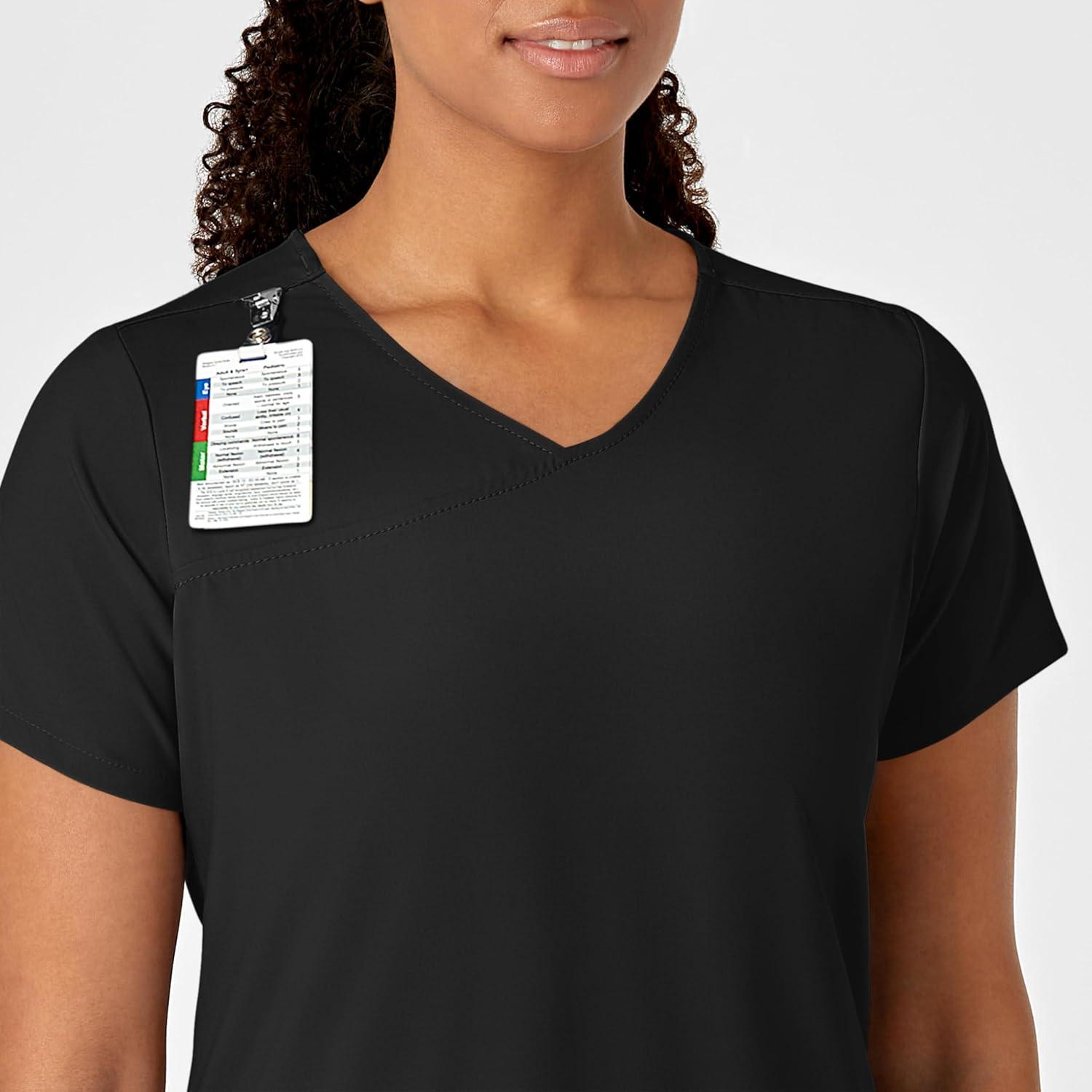 WonderWink Womens Y-Neck Wrap Top(Black)