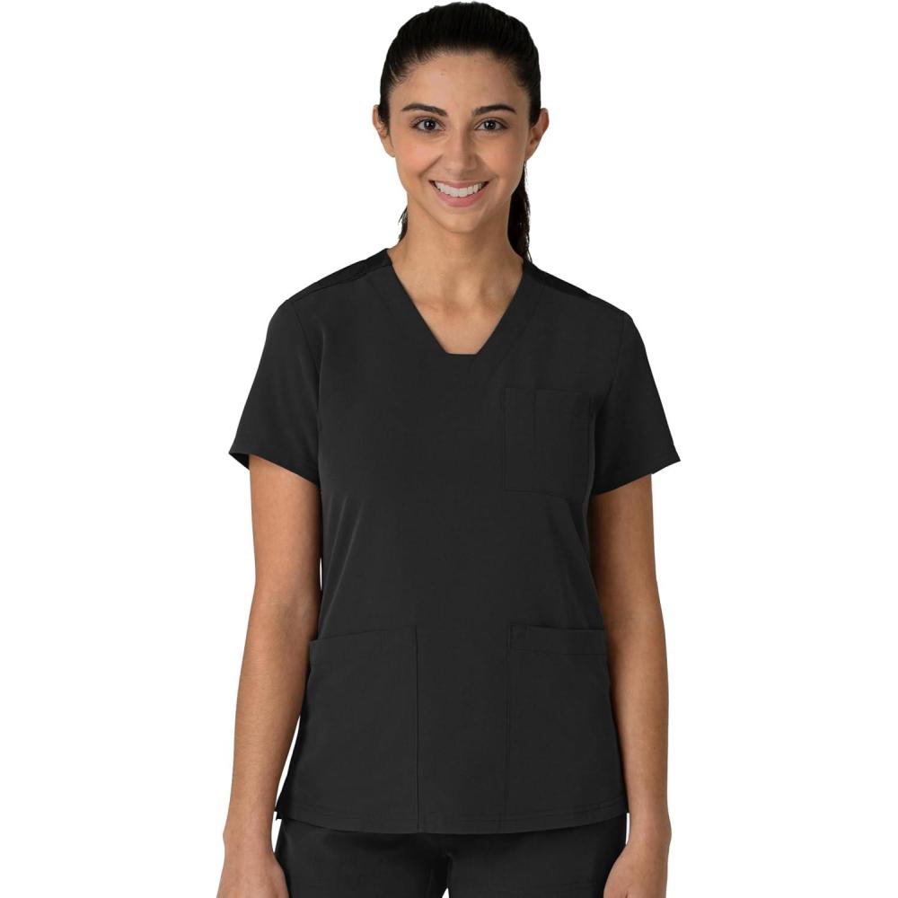 Wink Women’s Women’s Flex-n-Reach V-Neck Scrub Top(Black)