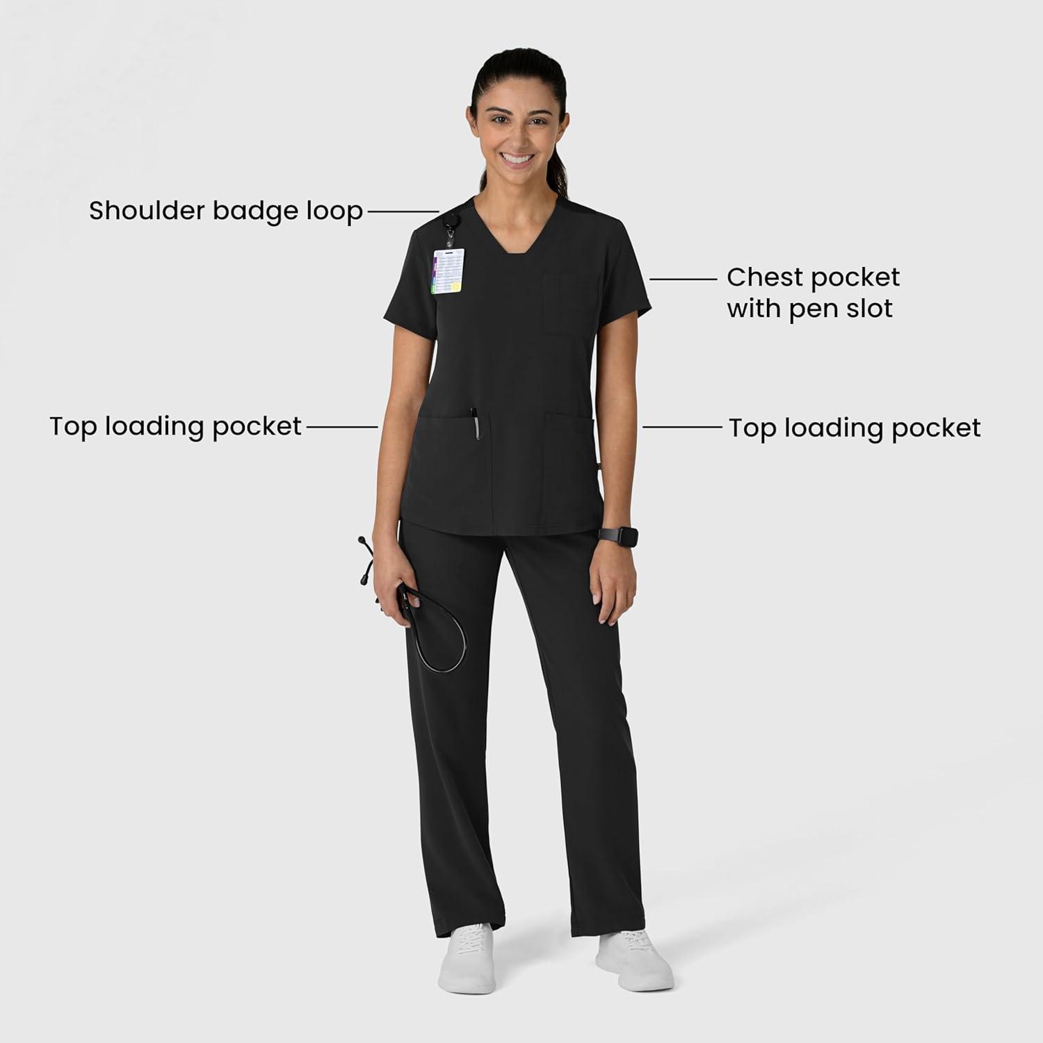 Wink Women’s Women’s Flex-n-Reach V-Neck Scrub Top(Black)