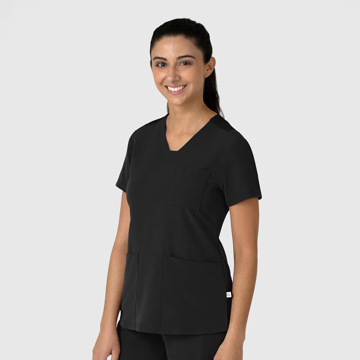 Wink Women’s Women’s Flex-n-Reach V-Neck Scrub Top(Black)