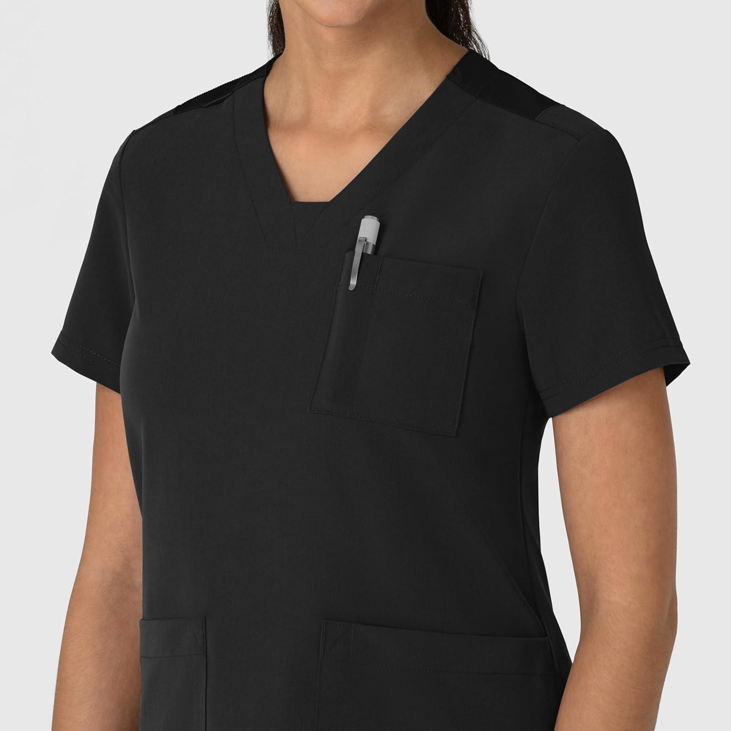 Wink Women’s Women’s Flex-n-Reach V-Neck Scrub Top(Black)
