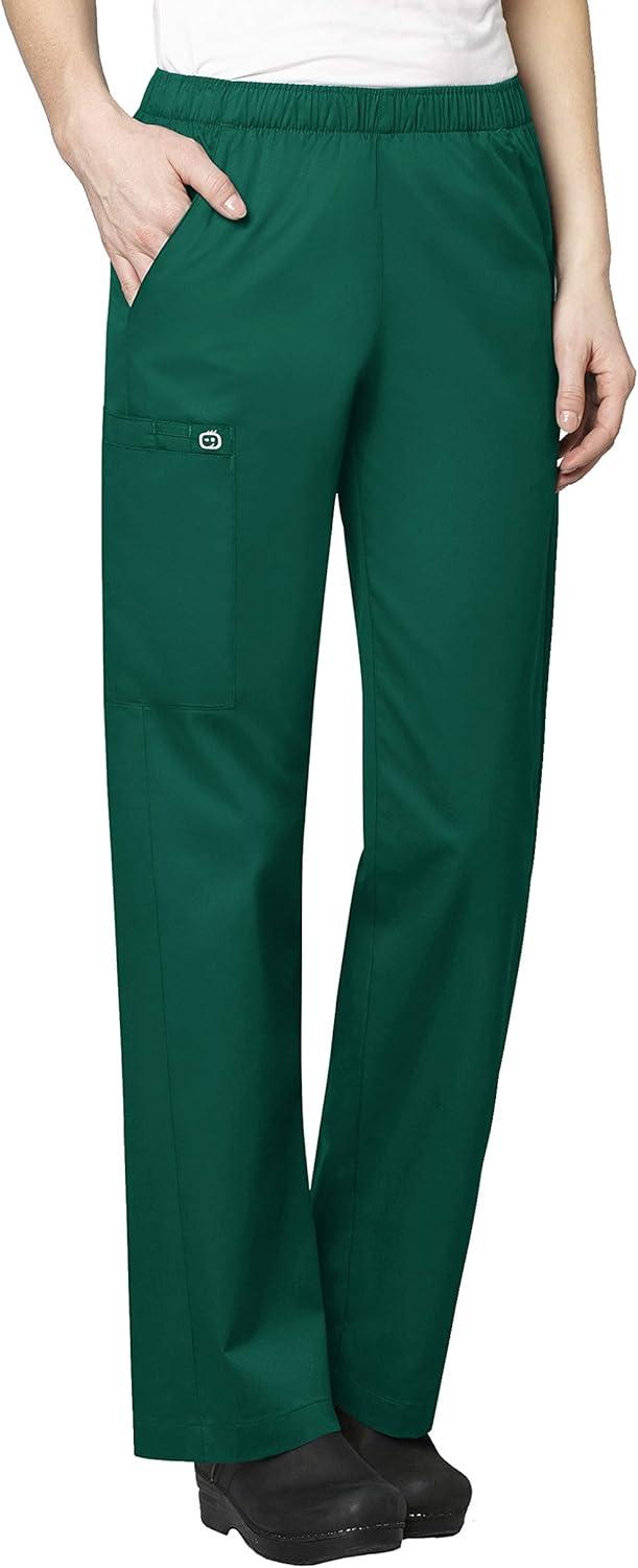 WonderWink WORK Women’s Scrubs V-Neck Chest Pocket Top & Pull On Cargo Pant Set + Badge Reel(Hunter)