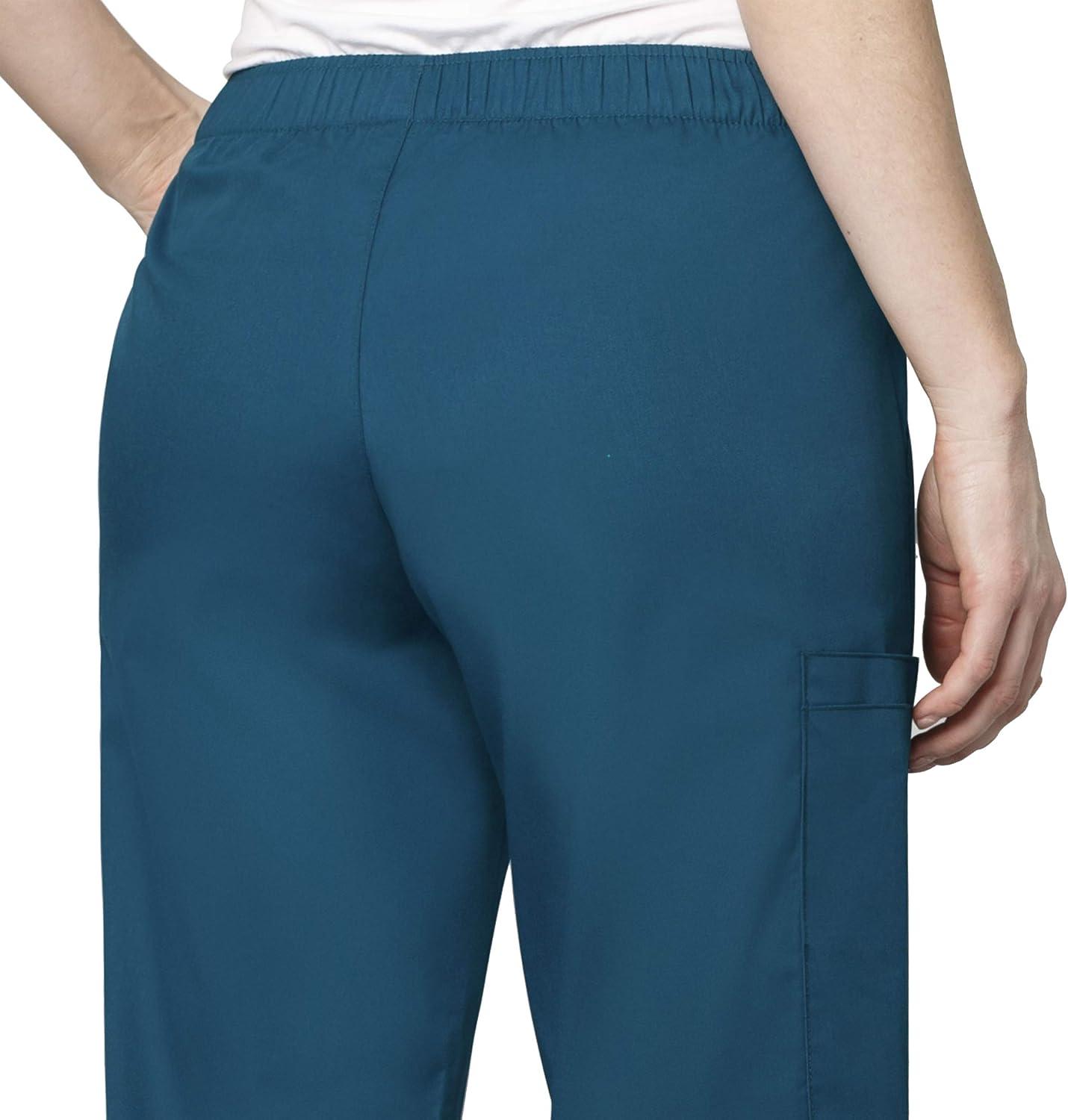 WonderWink WORK Women’s Scrubs V-Neck Chest Pocket Top & Pull On Cargo Pant Set + Badge Reel(Hunter)