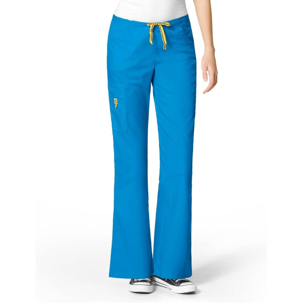 WonderWink Women’s Scrubs Romeo Six-Pocket Flare Leg Pant – XS-5XL, 6 Pockets, Elastic Waistband with Convertible Drawstring(Malibu Blue)
