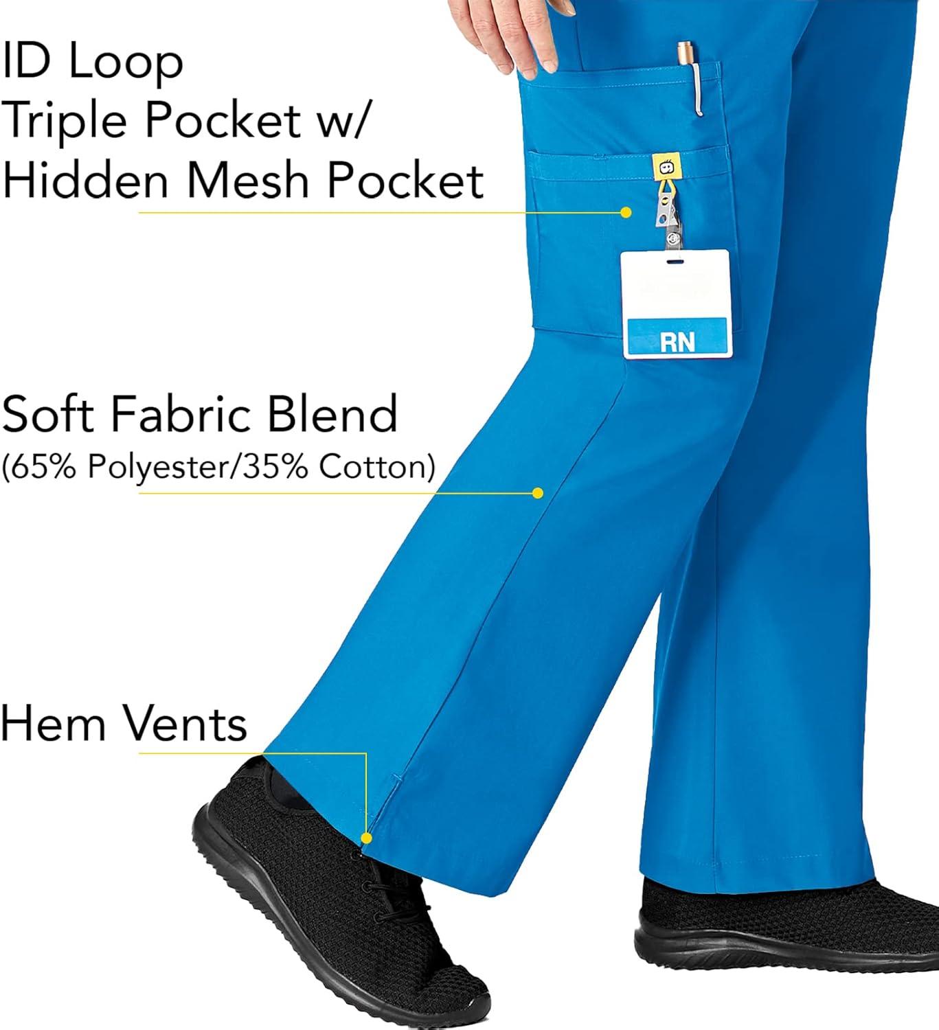 WonderWink Women’s Scrubs Romeo Six-Pocket Flare Leg Pant – XS-5XL, 6 Pockets, Elastic Waistband with Convertible Drawstring(Malibu Blue)