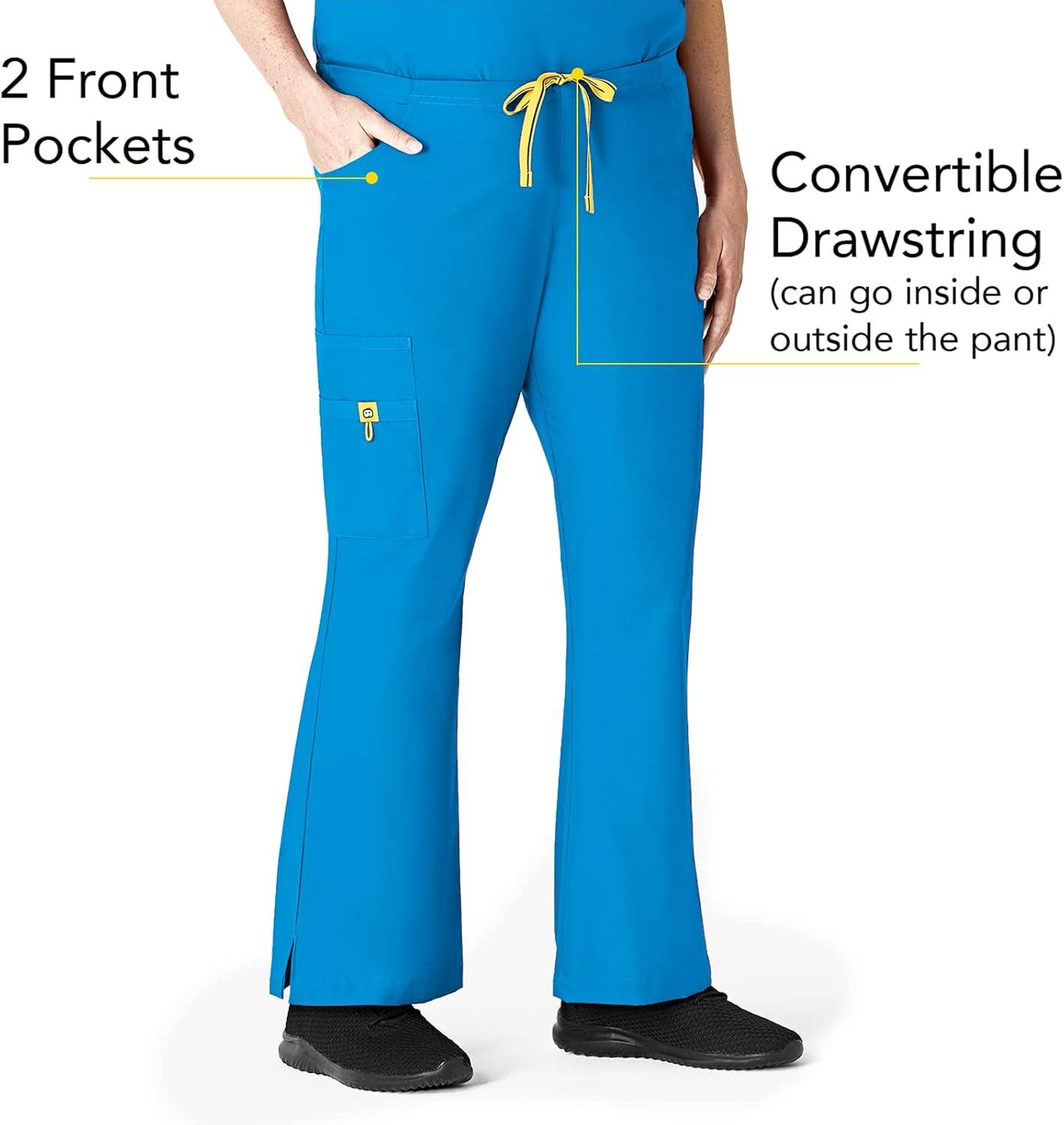 WonderWink Women’s Scrubs Romeo Six-Pocket Flare Leg Pant – XS-5XL, 6 Pockets, Elastic Waistband with Convertible Drawstring(Malibu Blue)