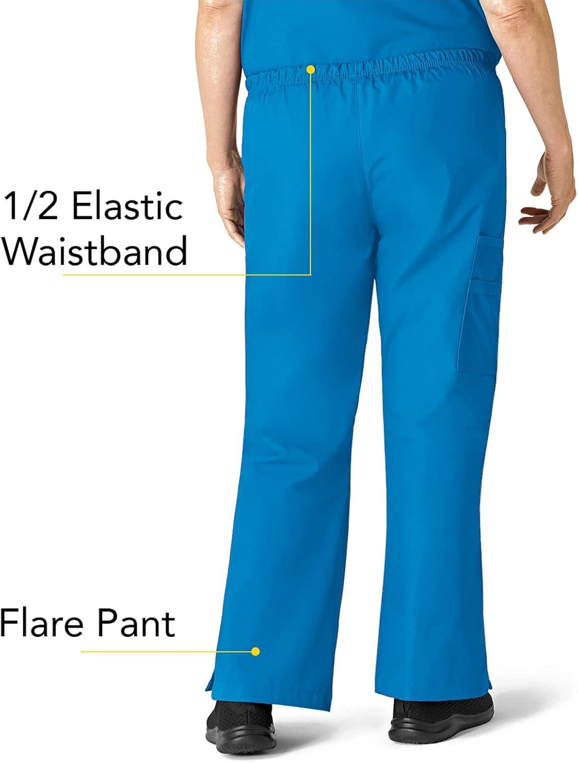 WonderWink Women’s Scrubs Romeo Six-Pocket Flare Leg Pant – XS-5XL, 6 Pockets, Elastic Waistband with Convertible Drawstring(Malibu Blue)