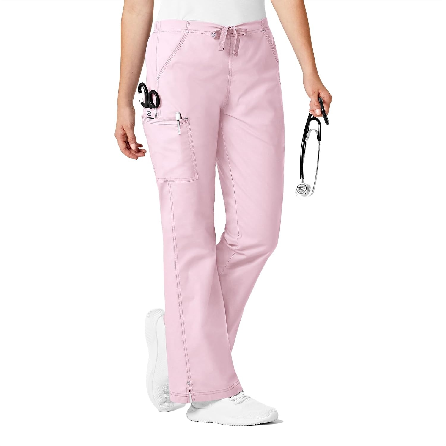 WonderWink Women’s WonderFlex Grace Flare Leg Cargo Pant, Rose Blush, 2X