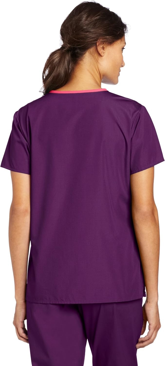 WonderWink Women’s Scrubs Charlie 5 Pocket Y-Neck Wrap Top, Eggplant, Small