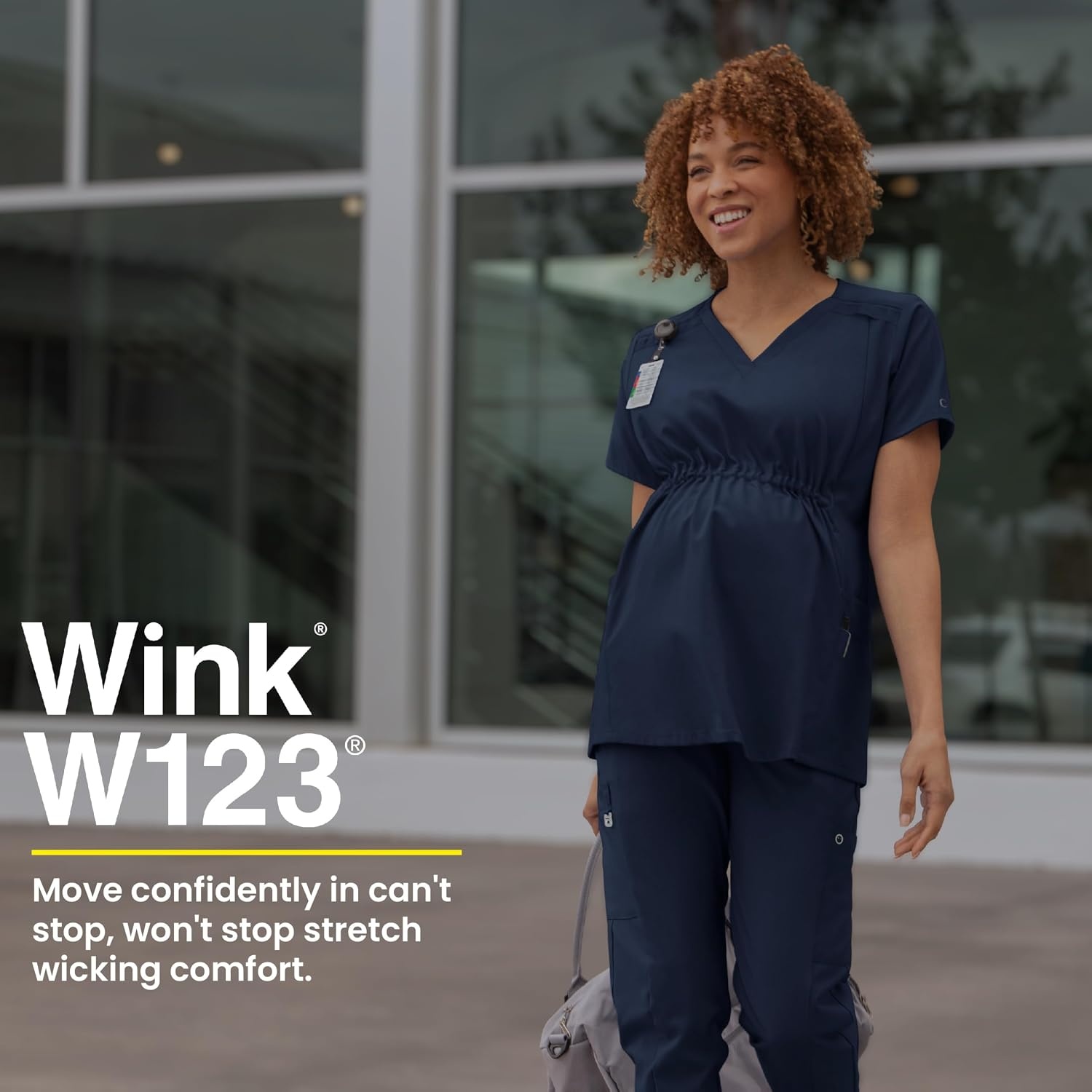 Wink W123 Maternity V-Neck Scrub Top(Caribbean Blue)