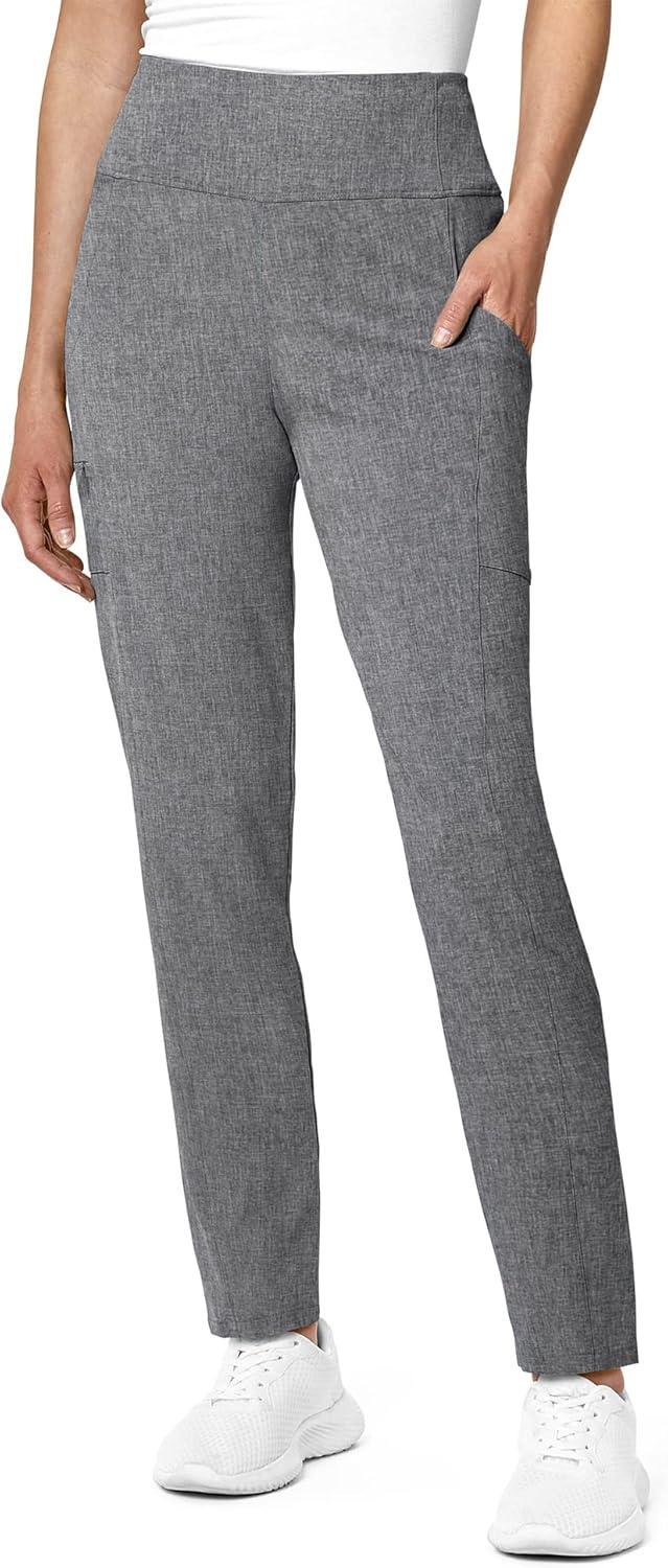 WonderWink RENEW Women’s V-Neck Top & Women’s High Waist Power Pant Scrub Set + Badge Reel(Grey Heather)