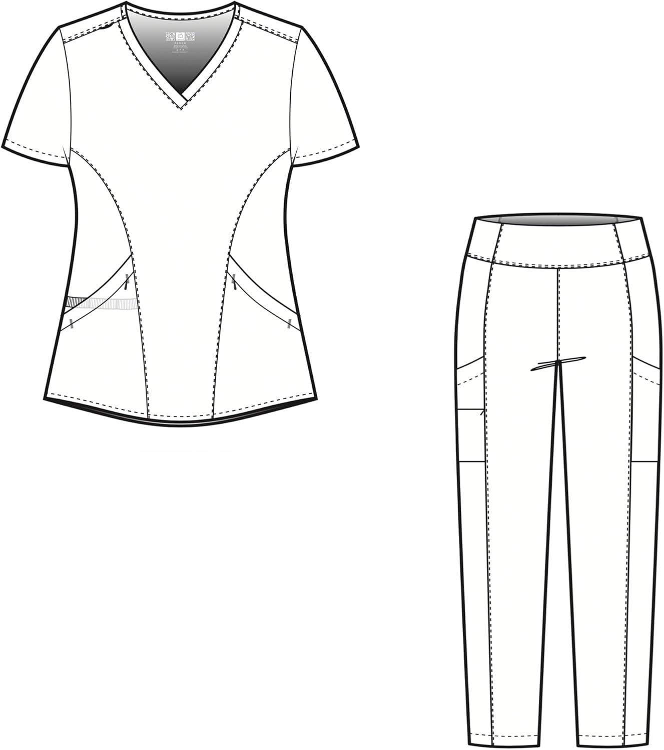 WonderWink RENEW Women’s V-Neck Top & Women’s High Waist Power Pant Scrub Set + Badge Reel(Grey Heather)