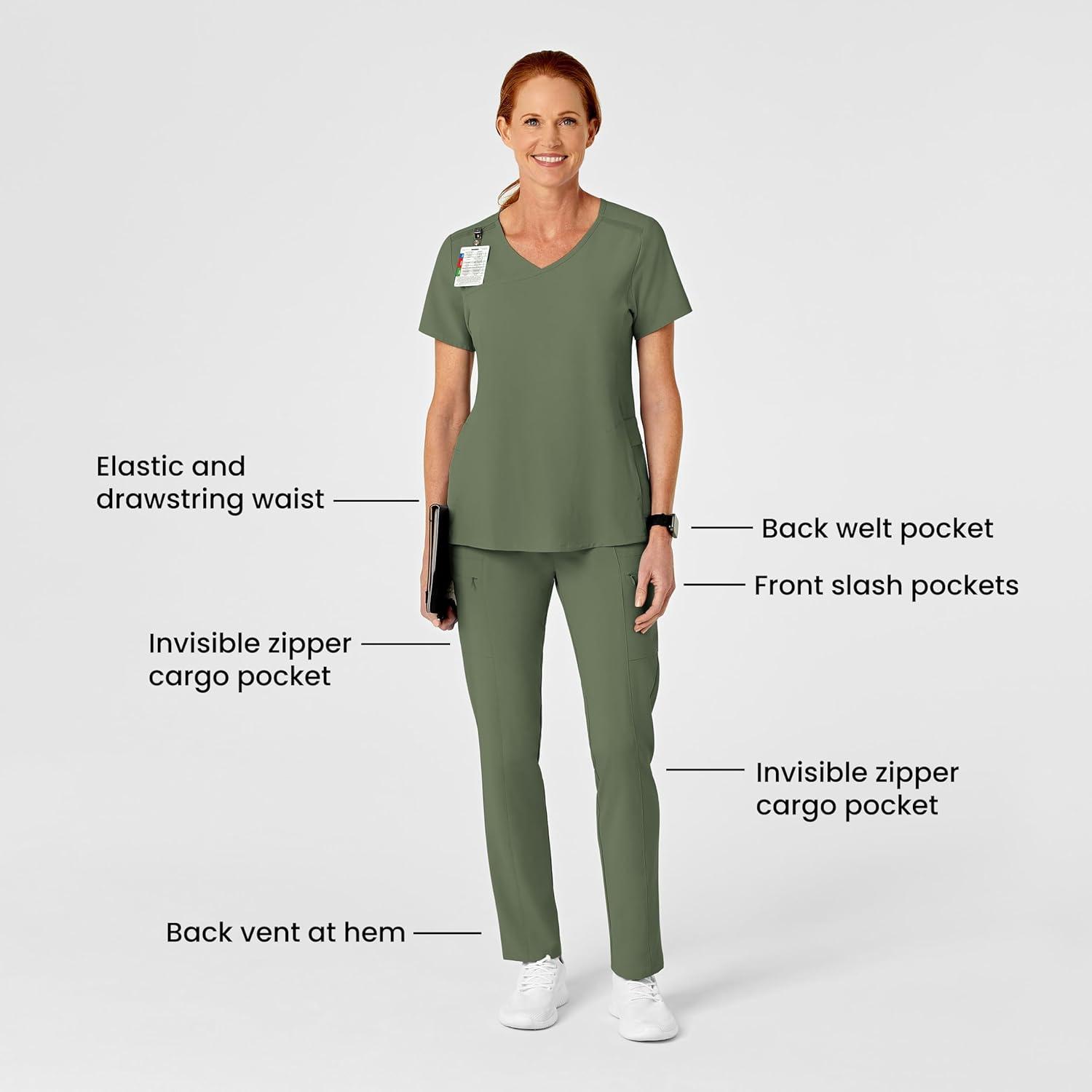 Wink Scrubs for Women, Renew, High-Waist Slim-Leg Pants with Drawstring and 5 Pockets(Olive)
