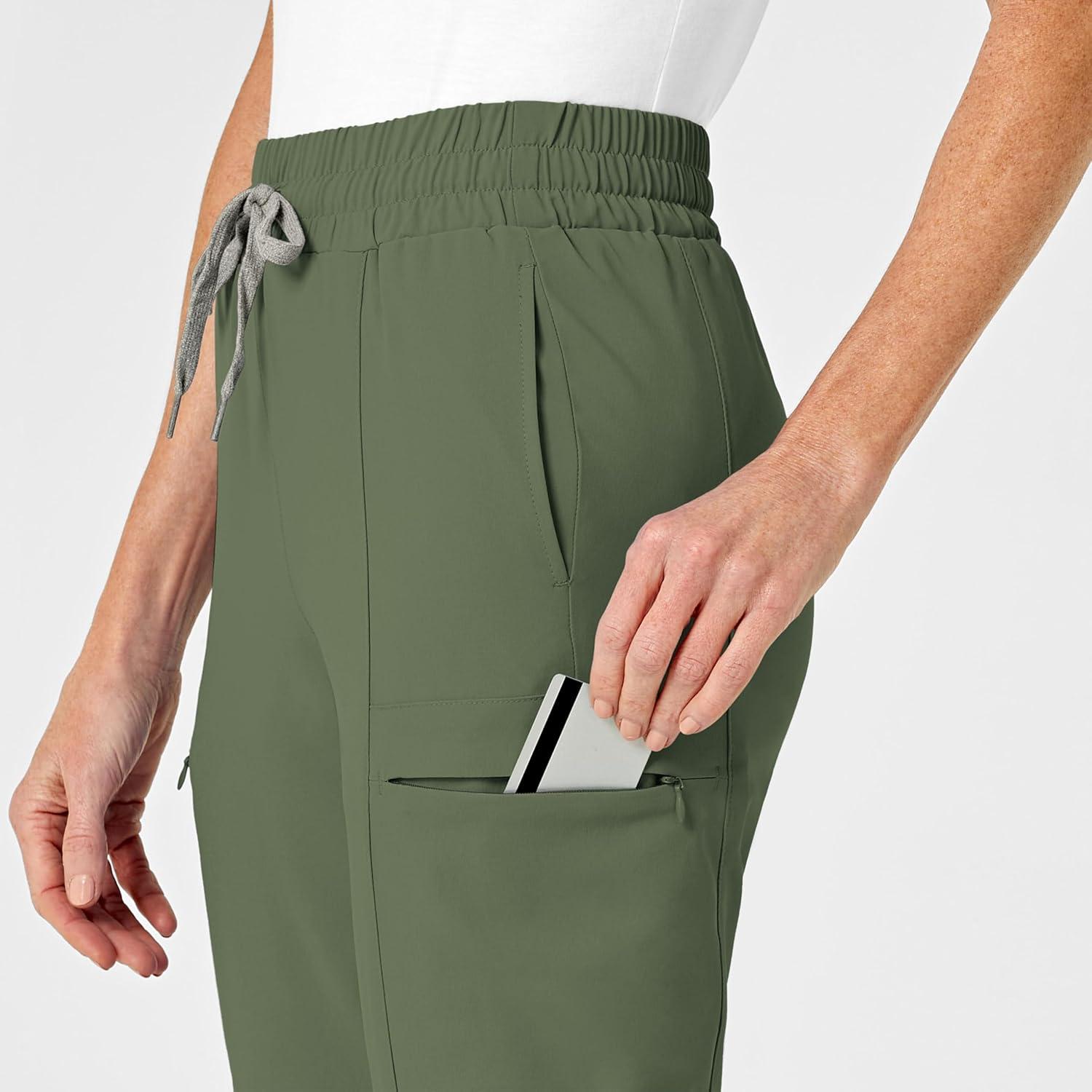 Wink Scrubs for Women, Renew, High-Waist Slim-Leg Pants with Drawstring and 5 Pockets(Olive)