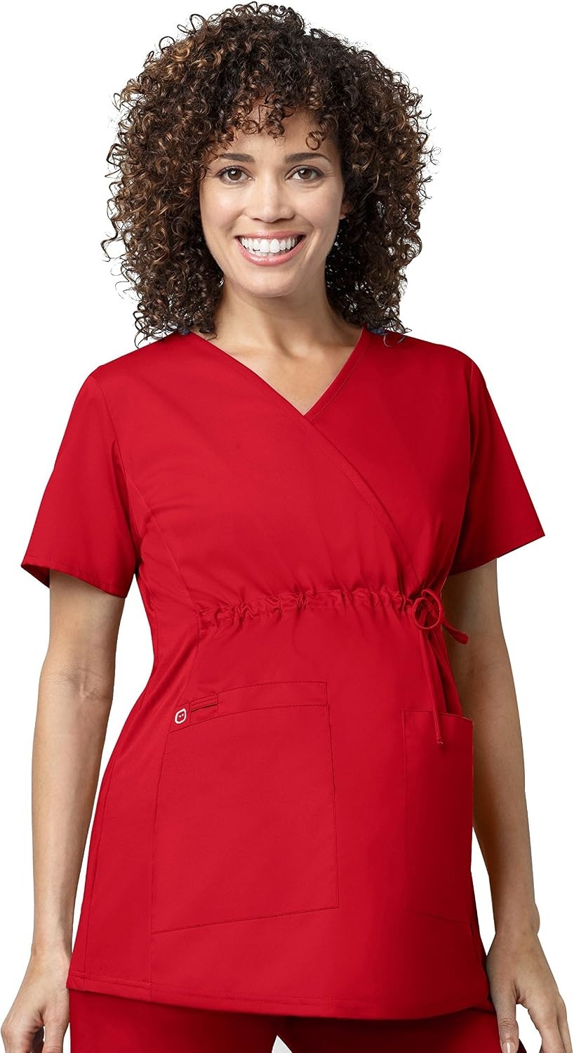 Wink W123 Maternity V-Neck Scrub Top(Red)