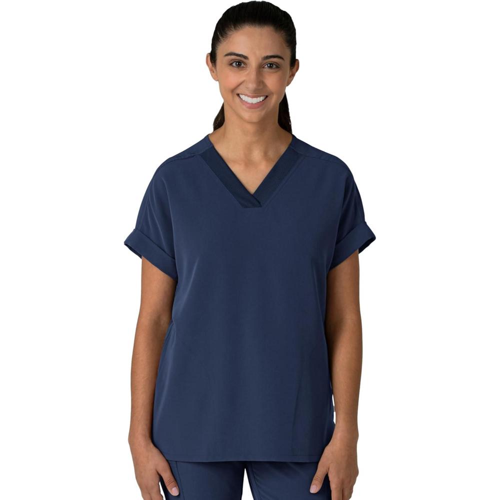 Wink Women’s Women’s Drop Shoulder Boxy Scrub Top(Navy)